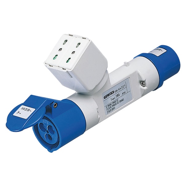GEWISS - DERIVATORE ADATTATORE MOBILE IP44 - 1 USCITA DERIVATA - CABLATO-SPINA 2P+T 16A 230V ac 50/60HZ-2 PRESE 2P+T 16A P17/11 + 1 PRESA 2P+T 16A 230V ac
