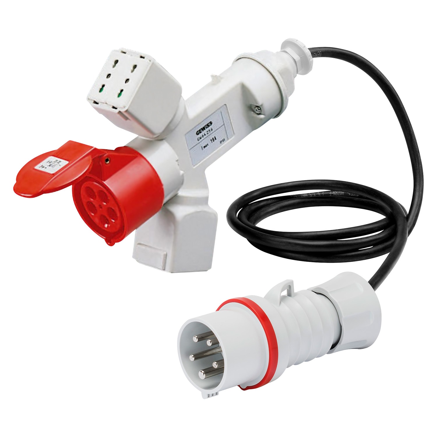 GEWISS - DERIVATORE ADATTATORE MOBILE IP44-2 USCITE DERIVATE-CON CAVO E SPINA CABLATI-SPINA 3P+N+T 16A - 2 PRESE P17/11 + 1 PRESA P30-P17 + 1 PRESA 3P+N+T 16A
