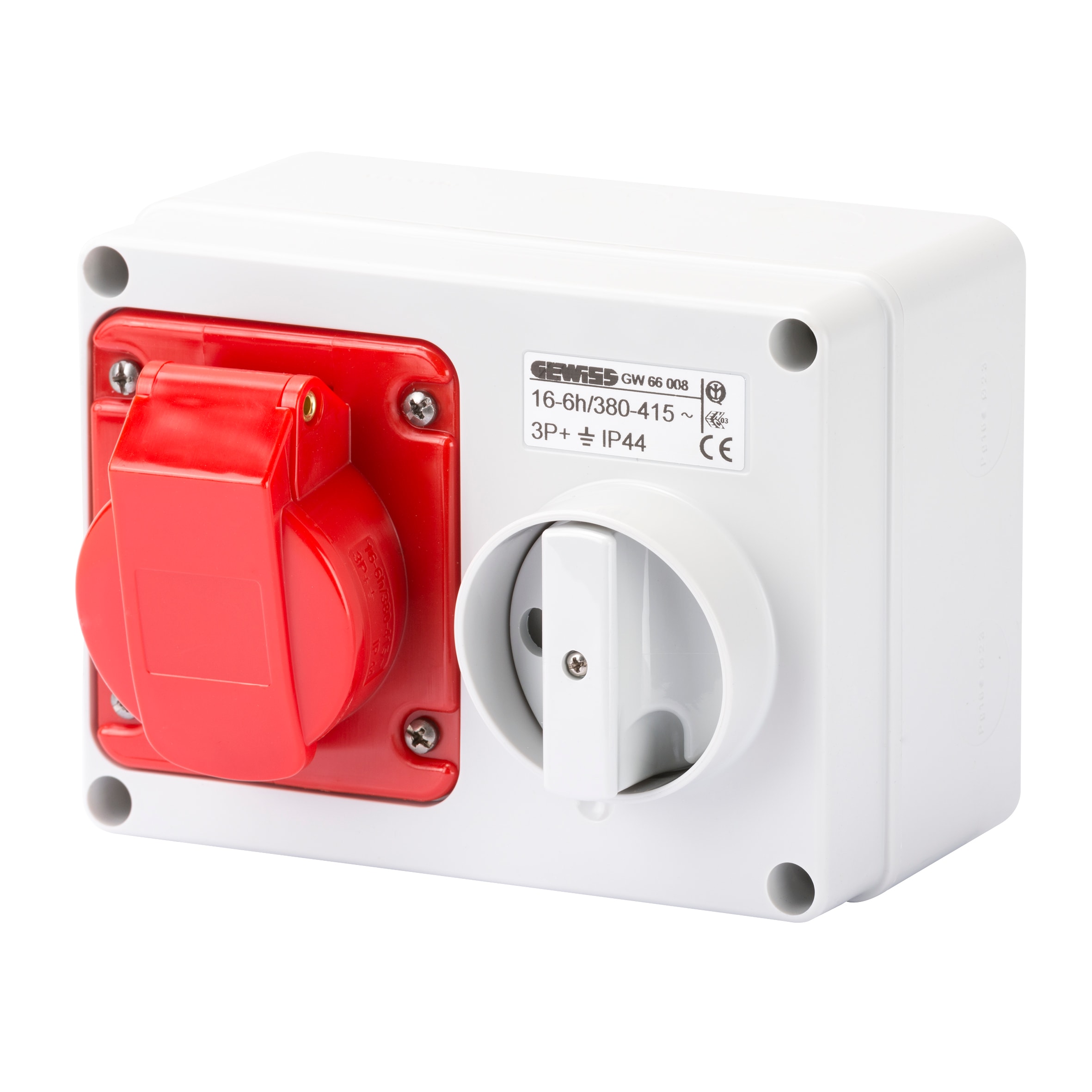 GEWISS - PRESA FISSA INTERBLOCCATA ORIZZONTALE - CON FONDO - SENZA BASE PORTAFUSIBILI - 3P+T 16A 380-415V - 50/60HZ 6H - IP44