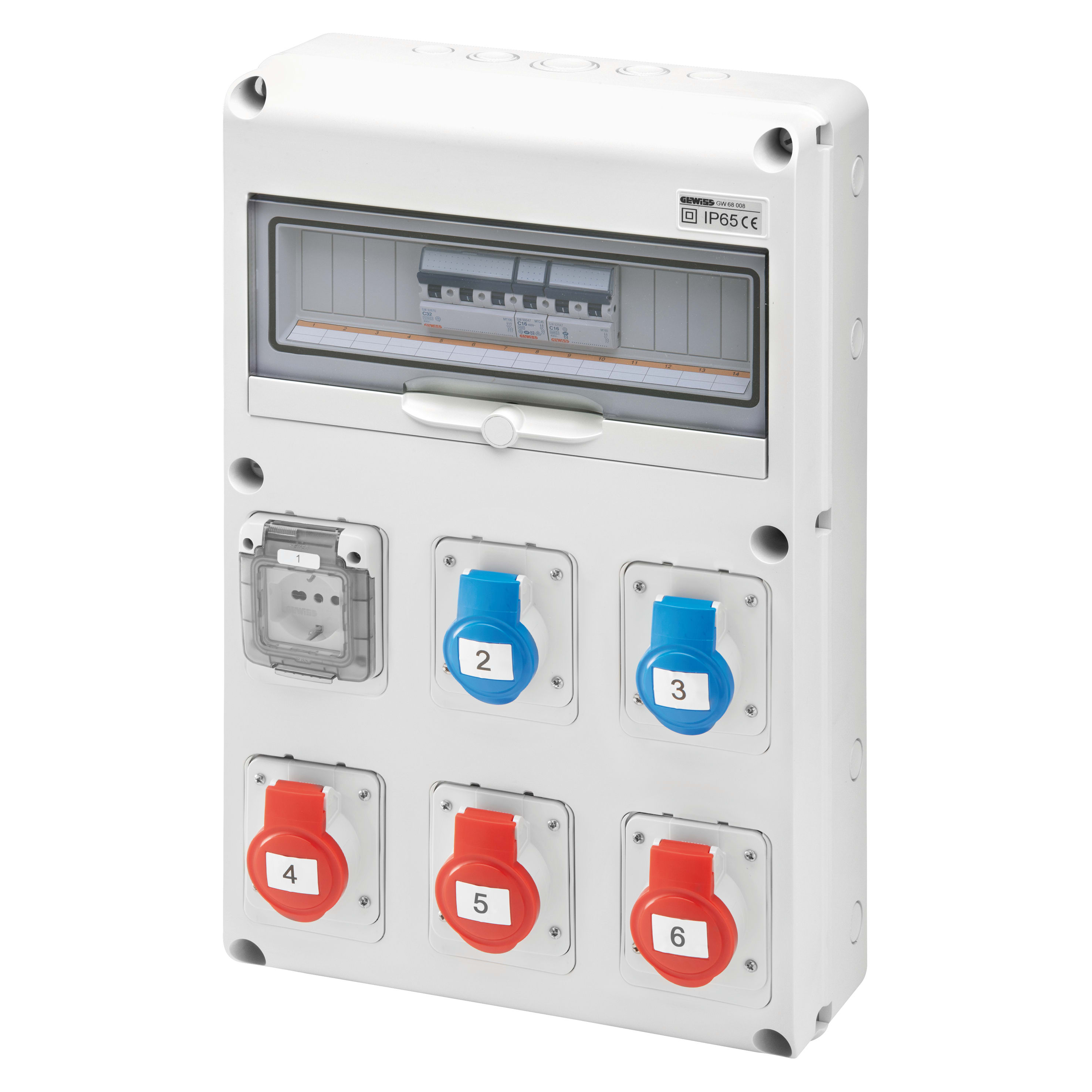 GEWISS - Q-DIN 14 DBO - 5 PRESE IEC 309 - 1 PRESA CIVILE IT/DE - IP44