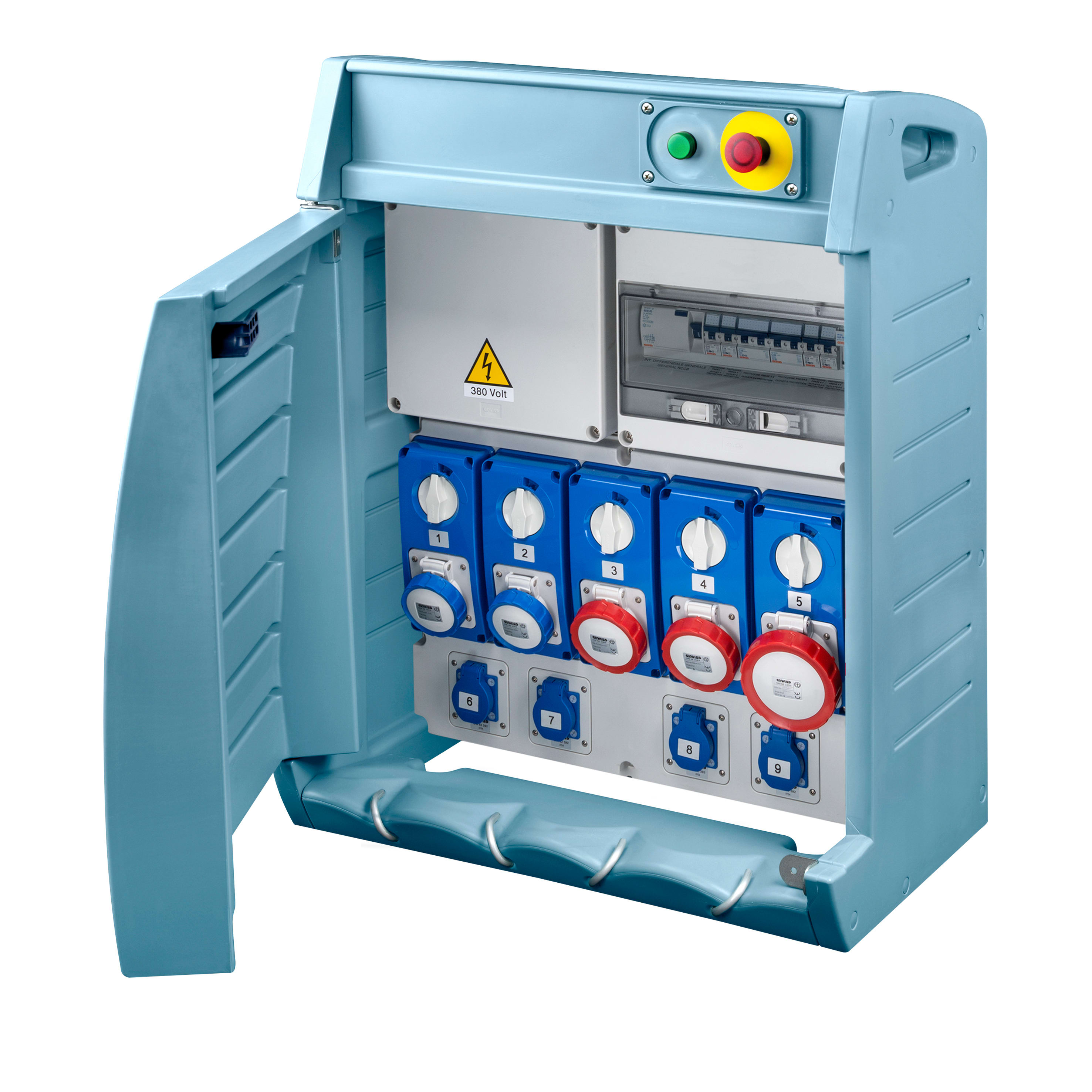 GEWISS - Q-BOX 4 - CON MORSETTIERA - CABLATO - 4 PRESE STANDARD TEDESCO 16A + 2 2P+T 16 A + 2 3P+T 16A + 1 3P+N+T 16 A - IP55