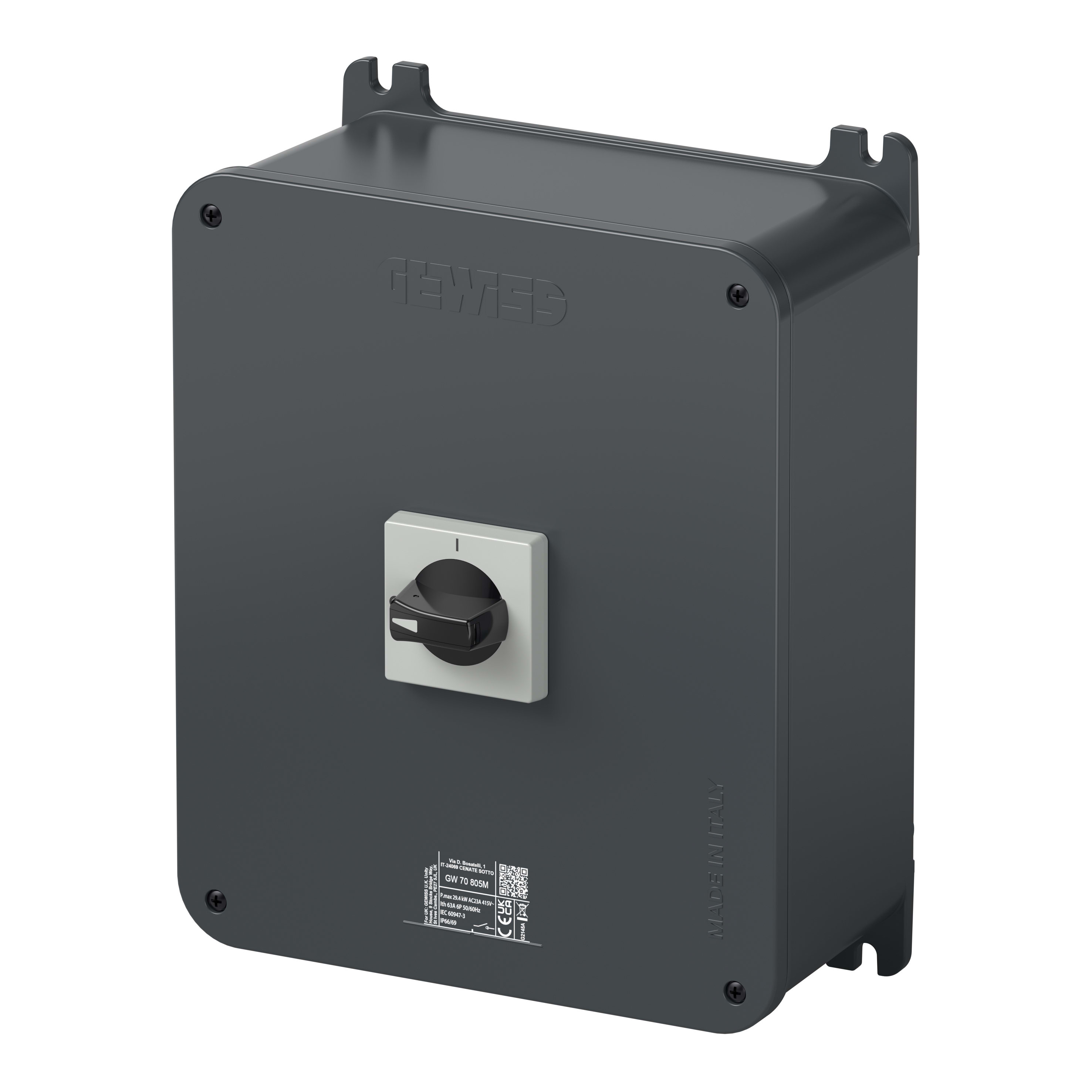 GEWISS - INTERRUTTORE SEZIONATORE ROTATIVO - HP - DA PARETE - COMANDO - CASSETTA IN ALLUMINIO - 63A 6P - MANOPOLA NERA LUCCHETTABILE - IP66/IP69