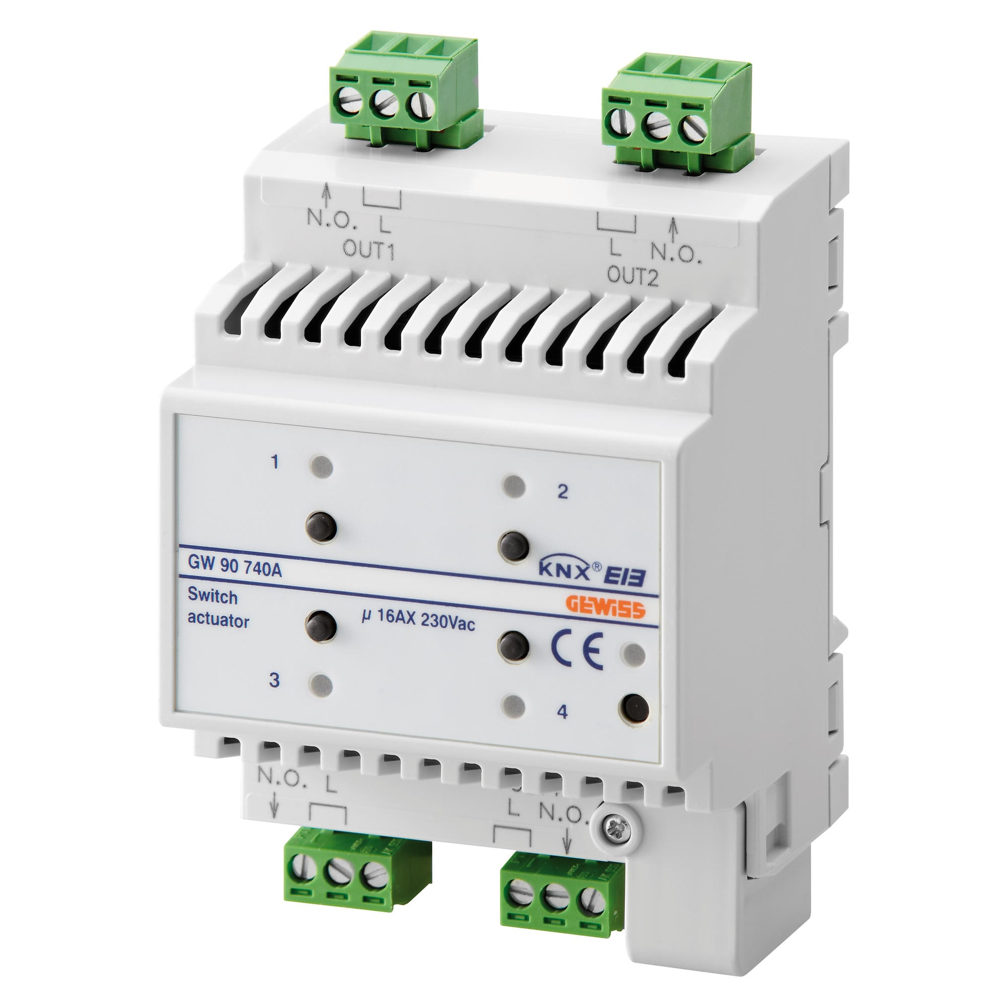 GEWISS - ATTUATORE ON/OFF - 4 CANALI - 16AX - KNX - IP20 - 4 MODULI DIN