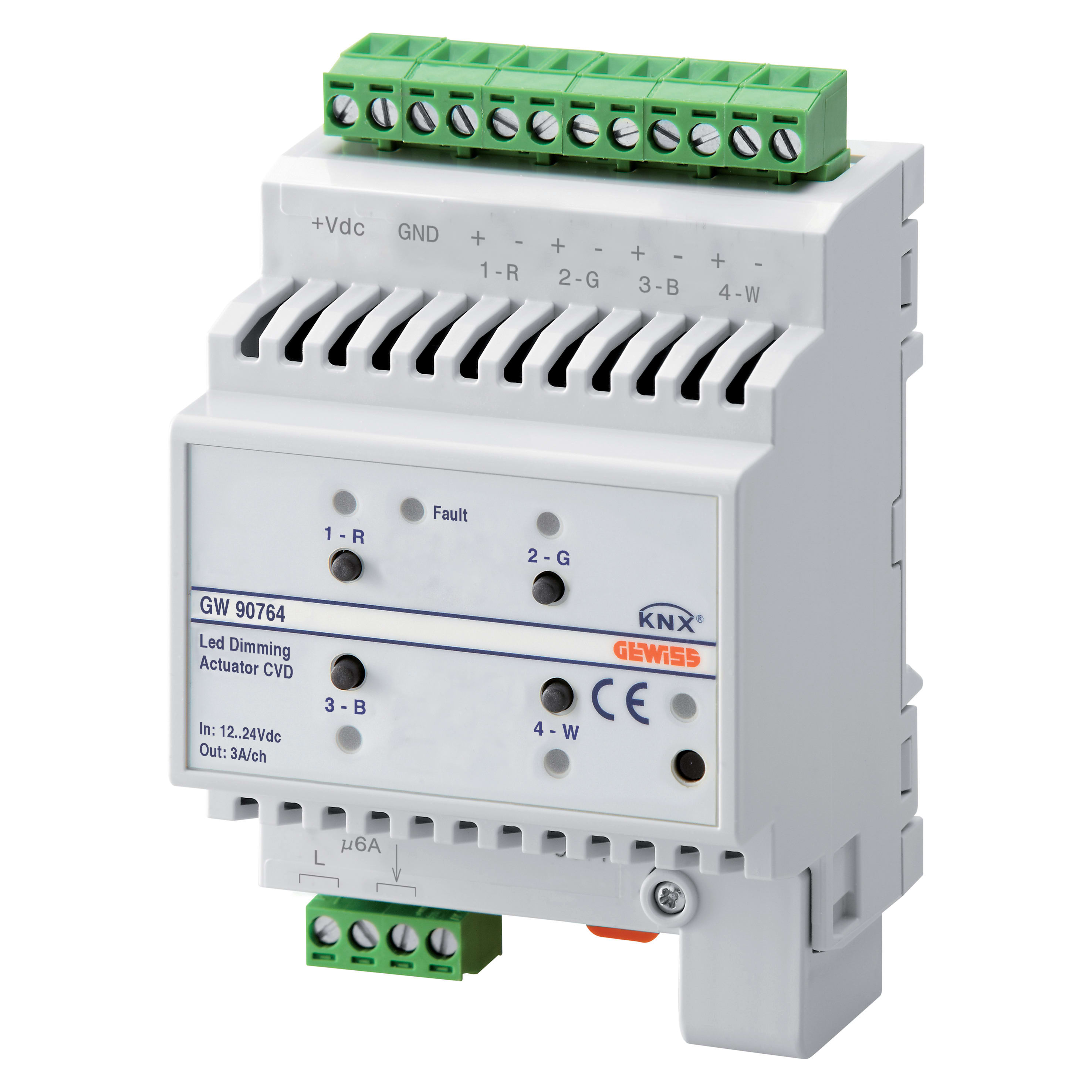 GEWISS - ATTUATORE DIMMER PER LED - 12-24Vdc - CVD - 4 CANALI - KNX - IP20 - 4 MODULI DIN