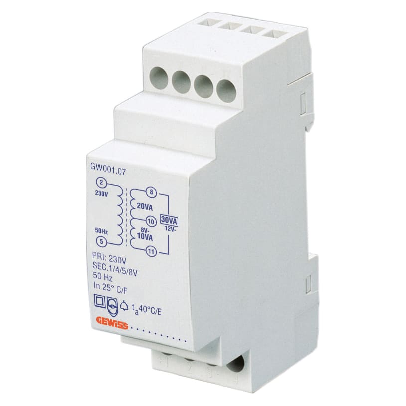 GEWISS - TRASFORMATORE PER SUONERIE - 10VA 230/4+8=12V - 2 MODULI