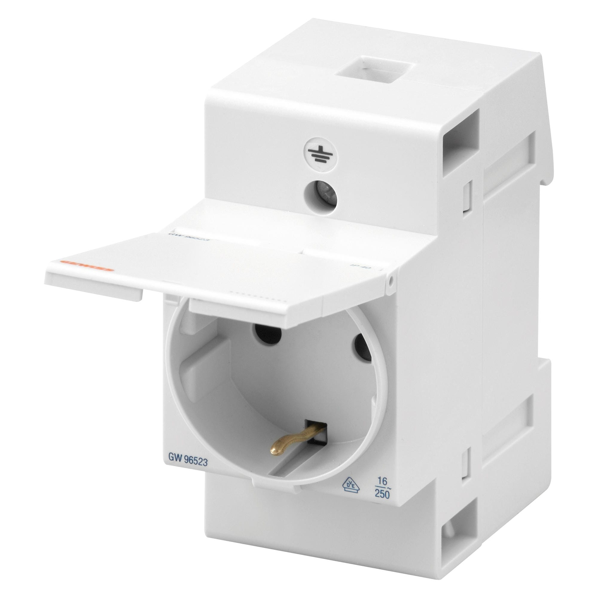 GEWISS - PRESA PER GUIDA DIN - STANDARD TEDESCO - CON COPERCHIO - 2P+T 16A - 2,5 MODULI