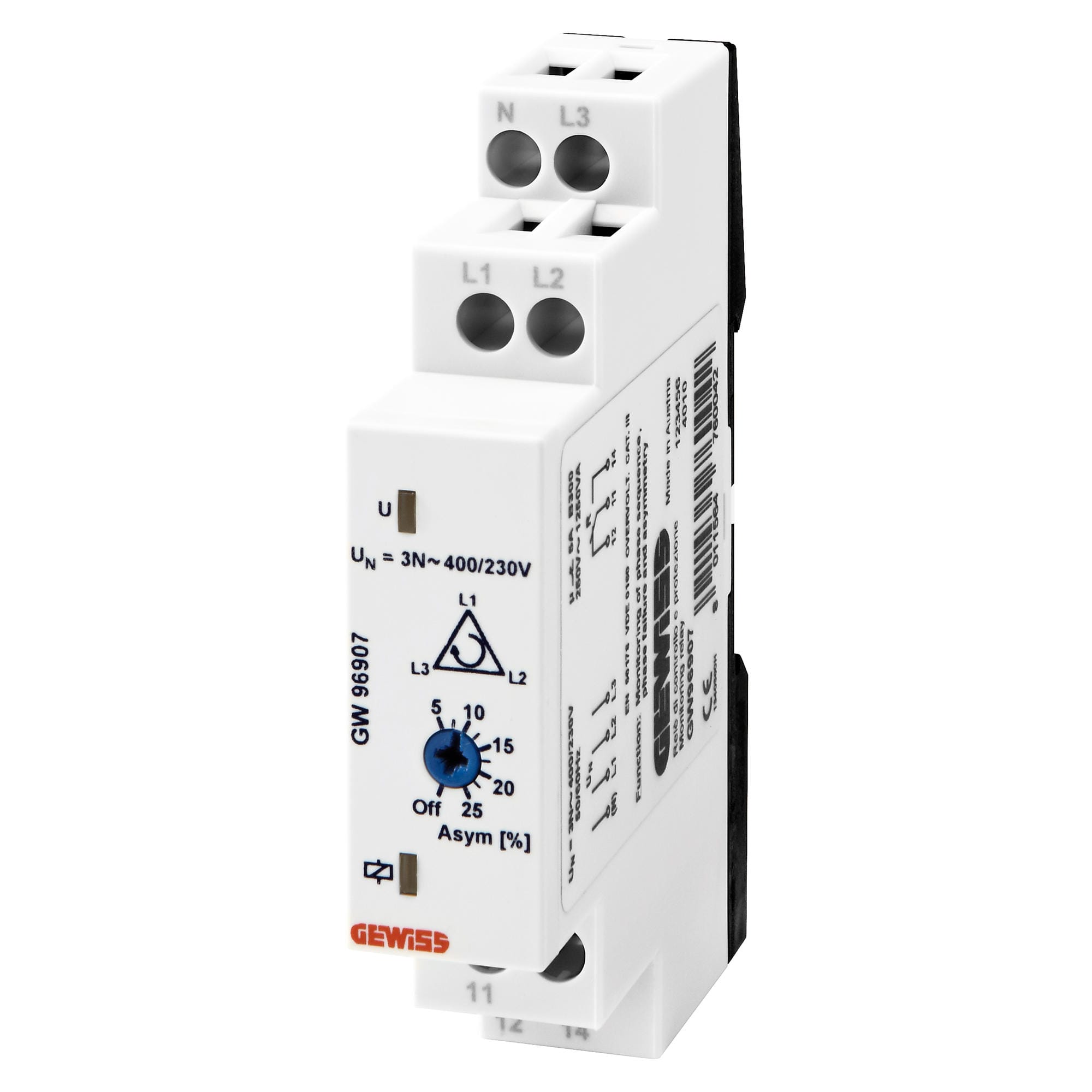 GEWISS - RELE DI CONTROLLO FASI IN SISTEMA TRIFASE - 230/400V ac 50/60Hz - 1 MODULO
