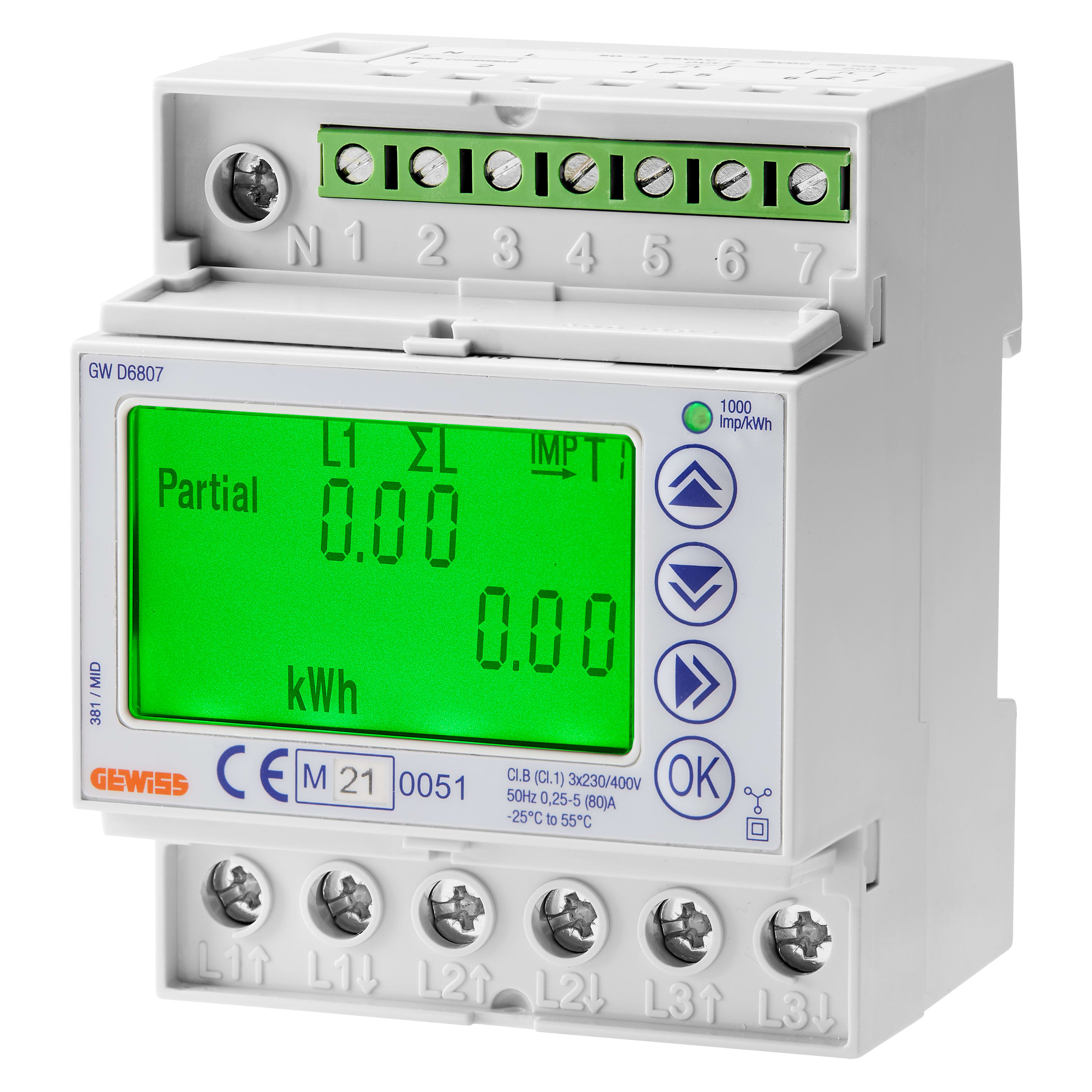 GEWISS - CONTATORE DI ENERGIA - MID - TRIFASE - DIGITALE - DIRETTA 80A - IP20 - 4 MODULI DIN