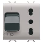 GEWISS - PRESA INTERBLOCCATA - 2P+T 16A - P17-P11 - CON INTERRUTTORE MAGNETOTERMICO 1P+N 16A - 230V ac - 2 MODULI - NATURAL BEIGE SATINATO - CHORUSMART
