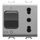 GEWISS - PRESA INTERBLOCCATA - 2P+T 16A - P17-P11 - CON INTERRUTTORE MAGNETOTERMICO 1P+N 16A - 230V ac - 2 MODULI - TITANIO - CHORUSMART