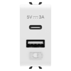 GEWISS - ALIMENTATORE USB - TIPO A+C - 3A - BIANCO LUCIDO - 1 MODULO - CHORUSMART GW10449