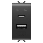 GEWISS - ALIMENTATORE USB - TIPO A+C - 3A - NERO SATINATO - 1 MODULO - CHORUSMART