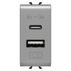 GEWISS - ALIMENTATORE USB - TIPO A+C - 3A - TITANIO - 1 MODULO - CHORUSMART GW14449