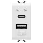 GEWISS - ALIMENTATORE USB - TIPO A+C - 3A - BIANCO SATINATO - 1 MODULO - CHORUSMART GW15449