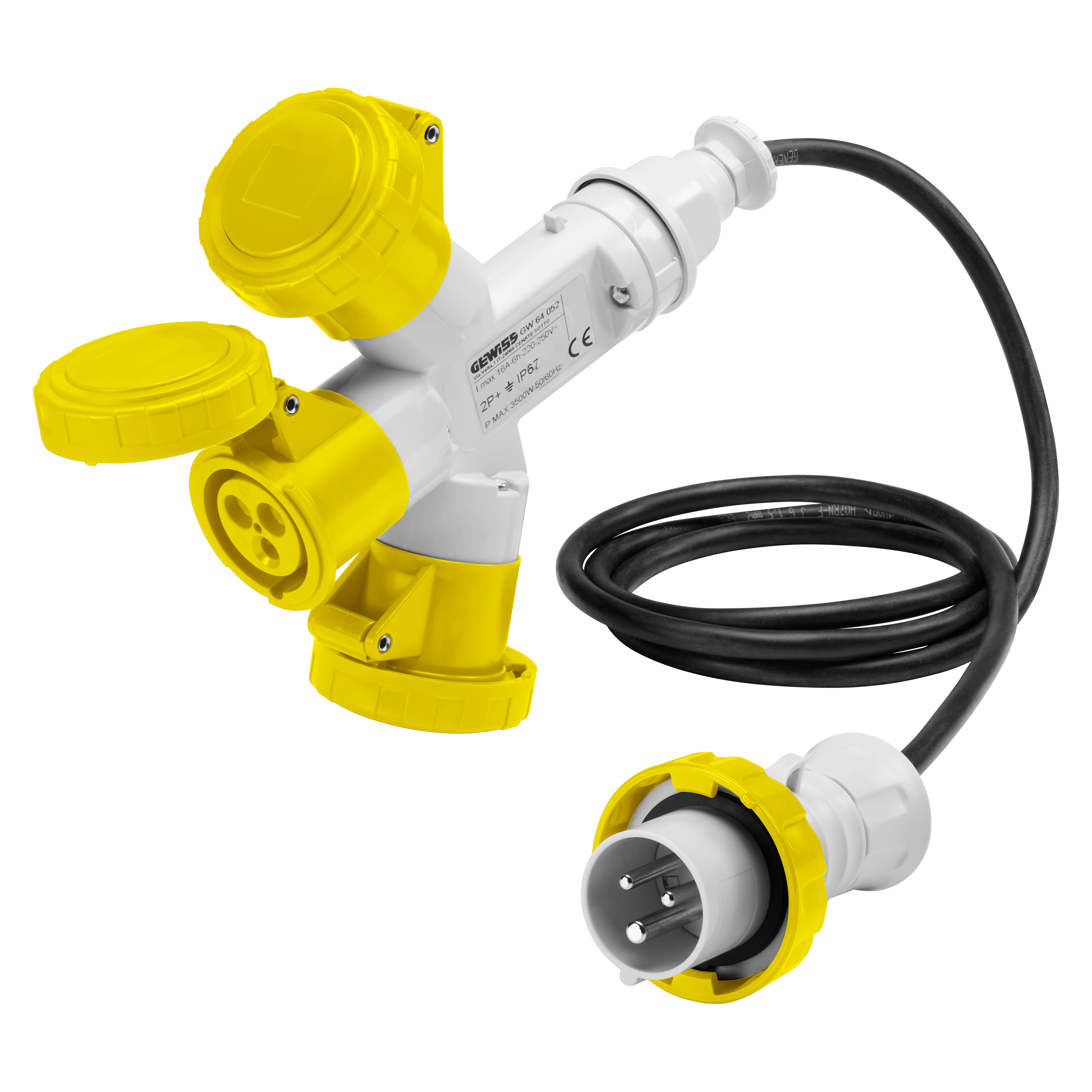 GEWISS - MOLTIPLICATORE MOBILE 3 USCITE IP67-2M DI CAVO FLESSIBILE-SPINA 16A-3 PRESE 2P+T 110V 50/60HZ-GIALLO-4H GW64050