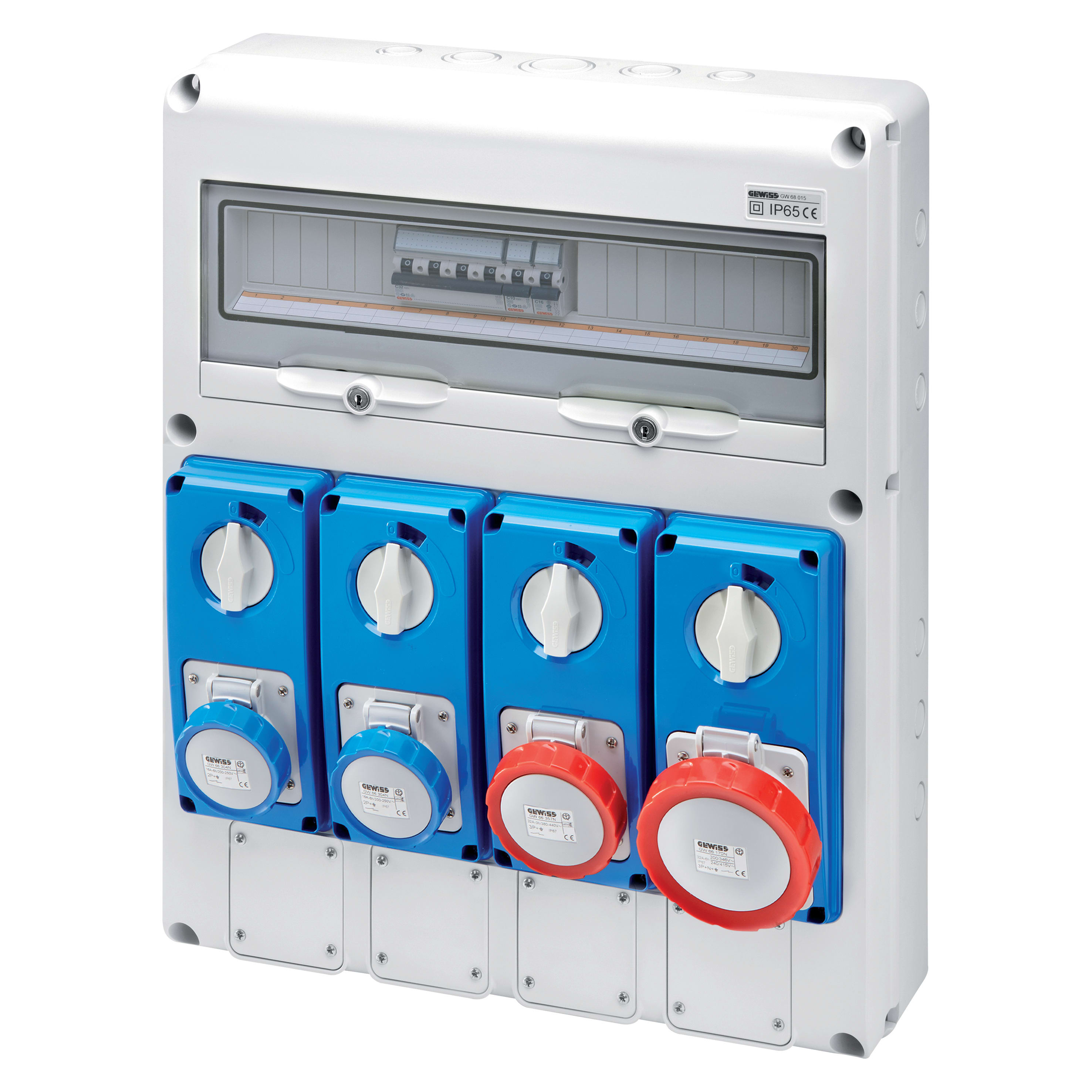 GEWISS - Q-DIN 20 DBO - 4 PRESE INTERBLOCCATE VERTICALI SBF 4 FLANGE - IP65 GW68208N