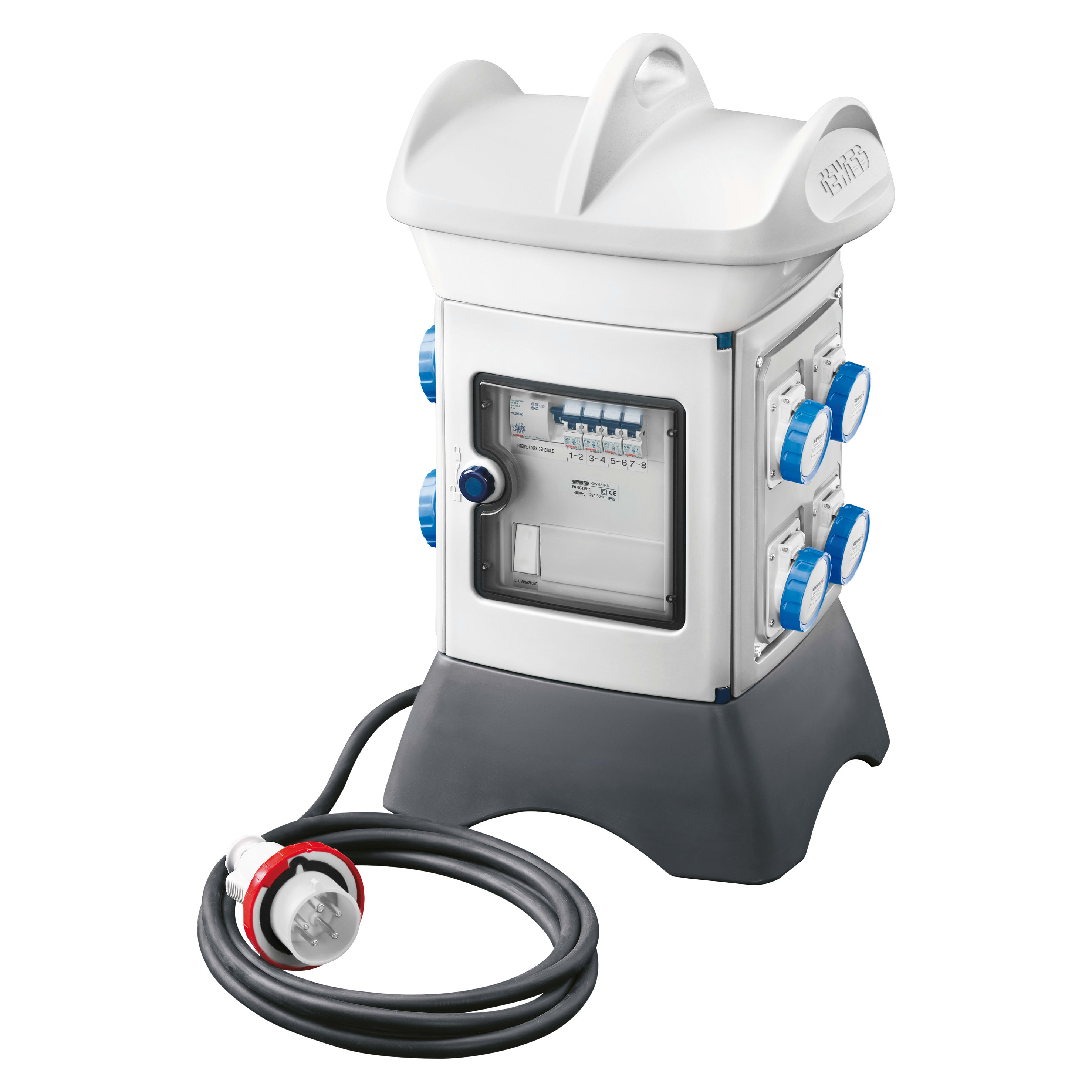 GEWISS - QMC16T - CABLATO - TRASPORTABILE - BIFACCIALE - 6 PRESE 2P+T 16A 2 PRESE CIVILI 10/16A - IP55 - BIANCO GW68846W