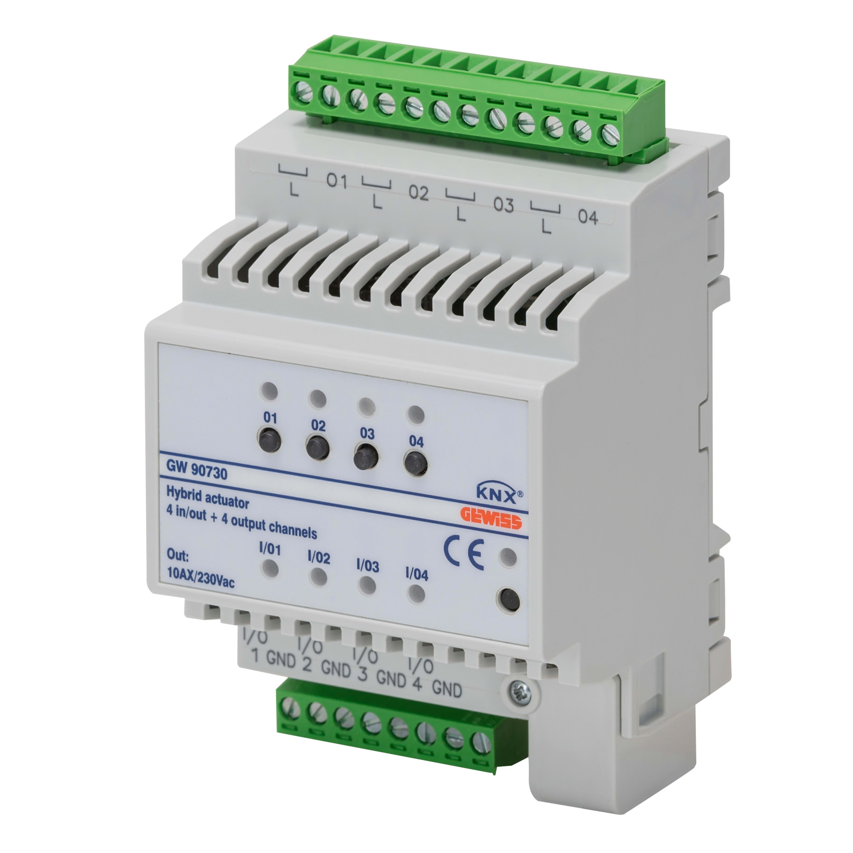 GEWISS - ATTUATORE ON/OFF - 4 CANALI - 10A - 4 INGRESSI UNIVERSALI - KNX - IP20 - 4 MODULI DIN GW90730