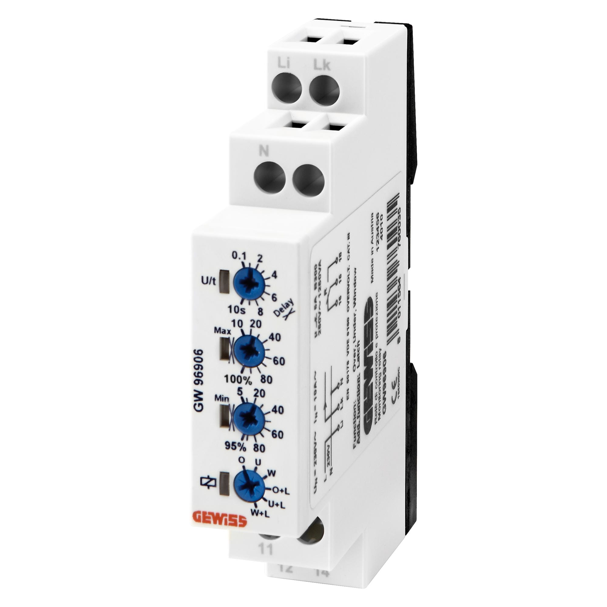 GEWISS - RELE DI CONTROLLO CORRENTE ALTERNATA MONOFASE - 230V ac 50/60Hz - 1 MODULO GW96906