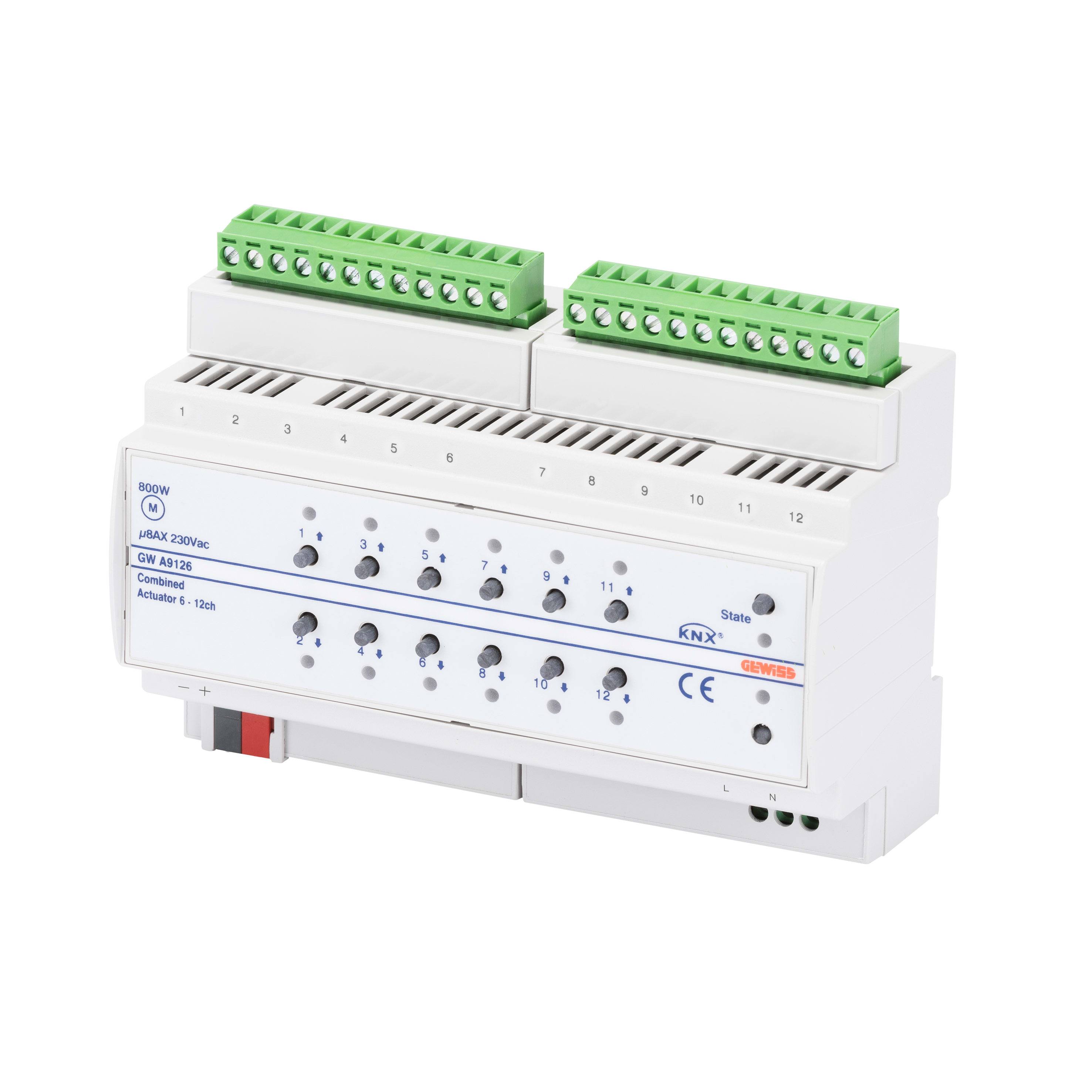 GEWISS - ATTUATORE ON/OFF E PER TAPPARELLE - 6/12 CANALI - 8AX - COMANDO MANUALE - KNX - IP20 - 8 MODULI DIN GWA9126