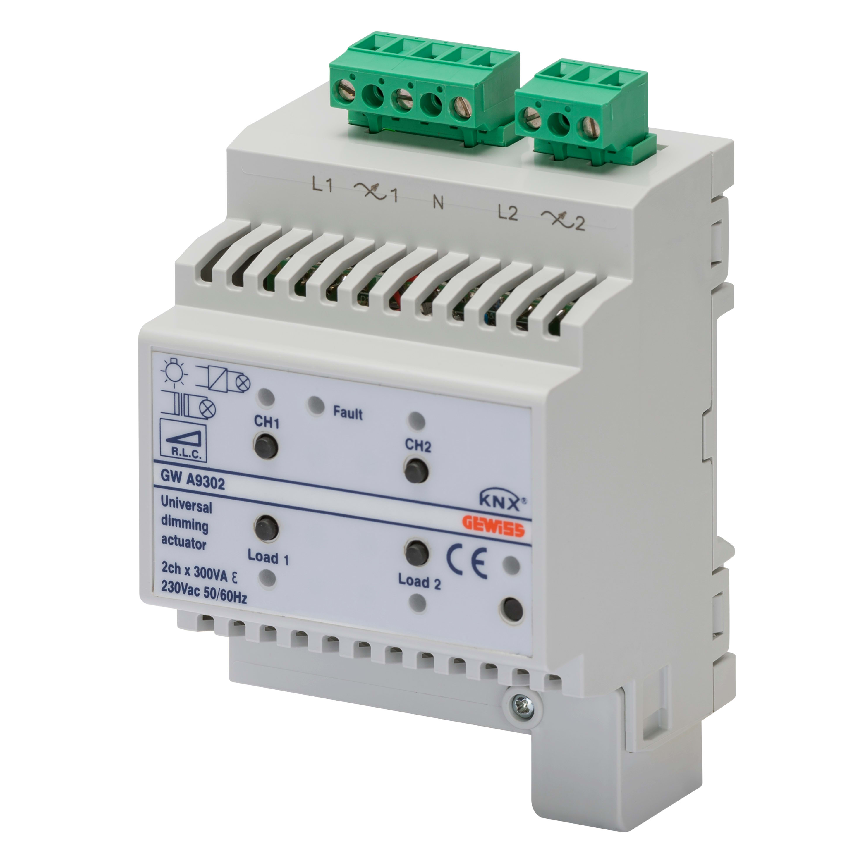 GEWISS - ATTUATORE DIMMER UNIVERSALE - 2 CANALI - 300VA PER CANALE - KNX - IP20 - 4 MODULI DIN GWA9302