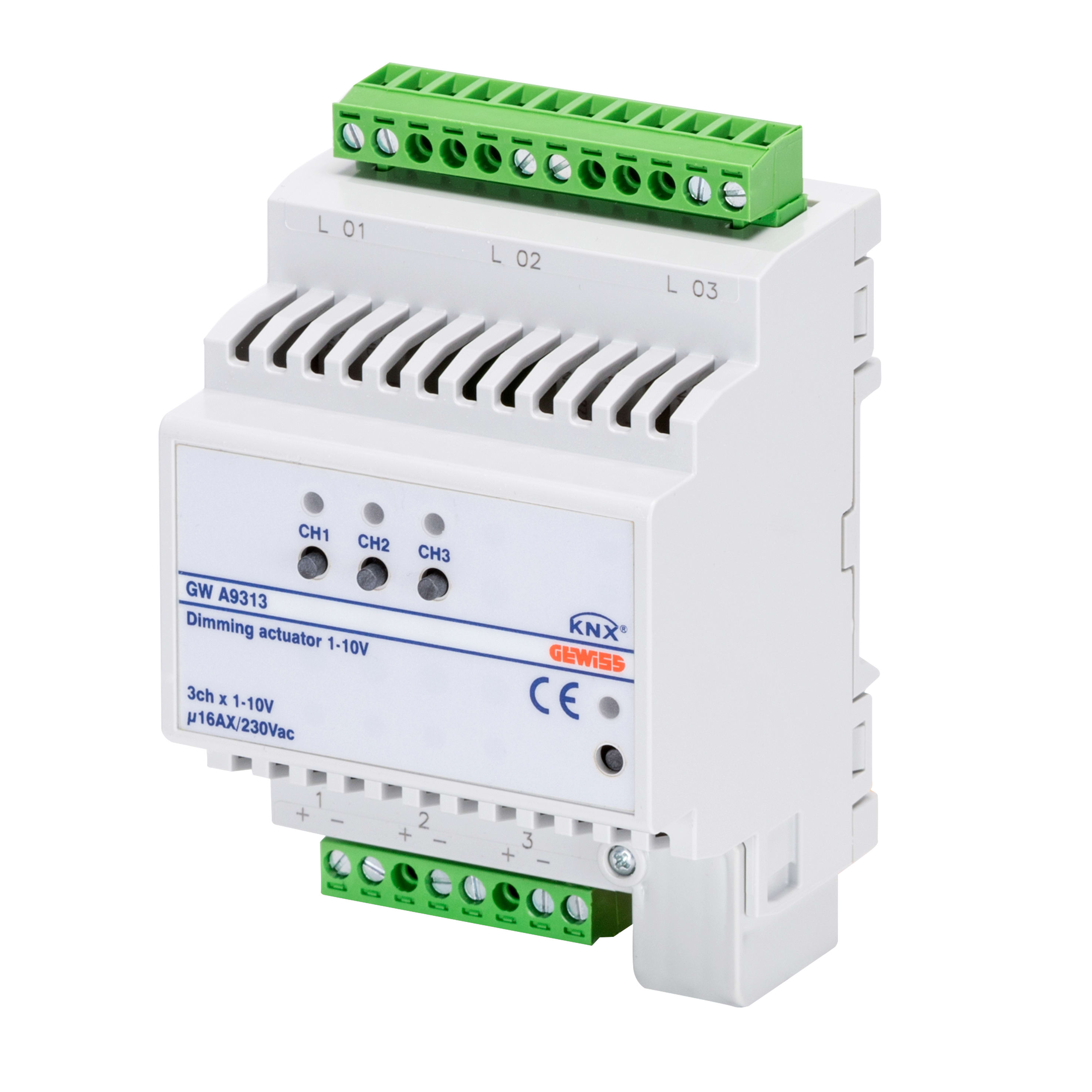 GEWISS - ATTUATORE DIMMER PER BALLAST ELETTRONICI - 3 CANALI - 16AX - KNX - IP20 - 4 MODULI DIN GWA9313