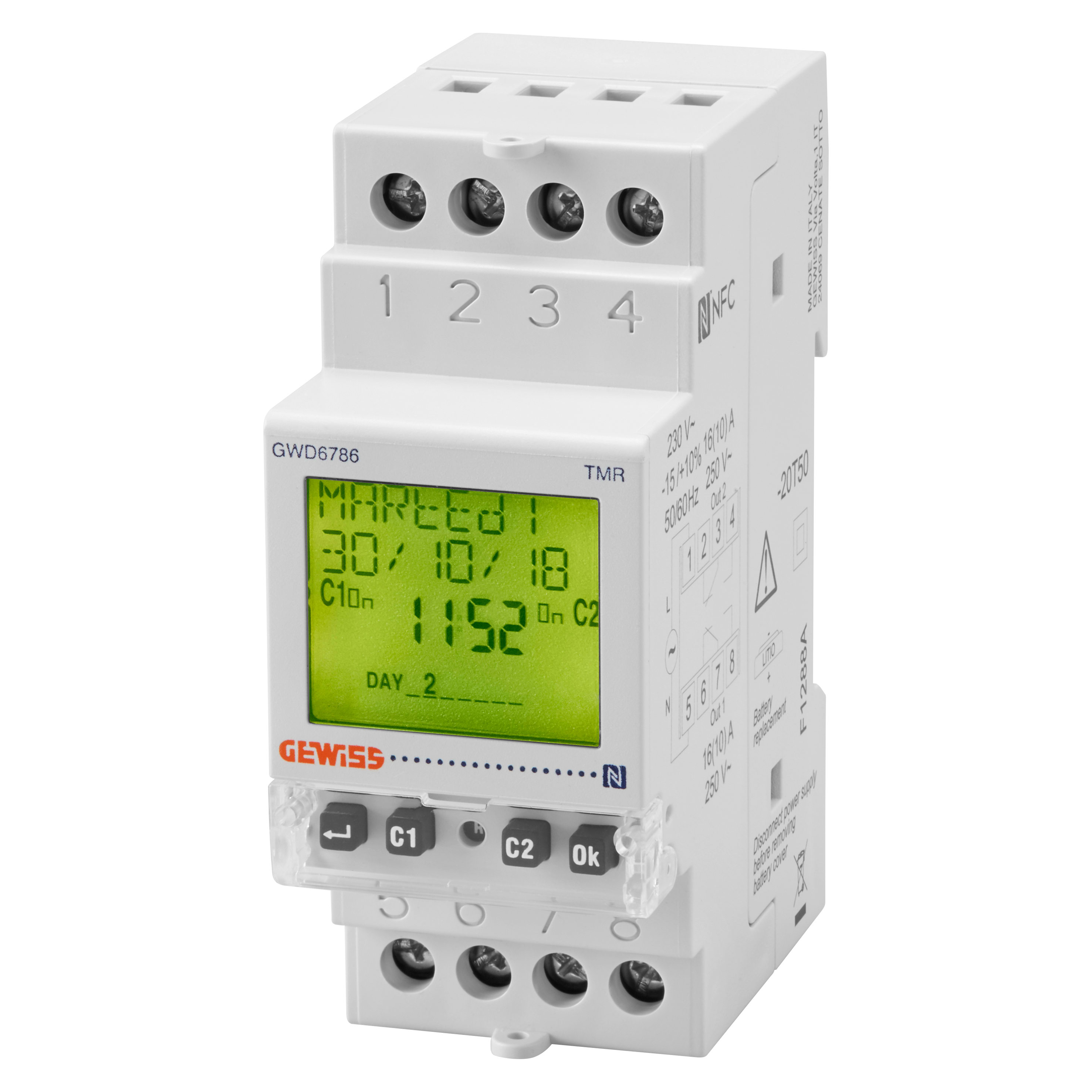 GEWISS - INTERRUTTORE ASTRONOMICO - RISERVA CARICA 3 ANNI - 2 CONTATTI IN SCAMBIO - 2 MODULI GWD6786
