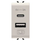 GEWISS - ALIMENTATORE USB - TIPO A+C - 3A - NATURAL BEIGE SATINATO - 1 MODULO - CHORUSMART