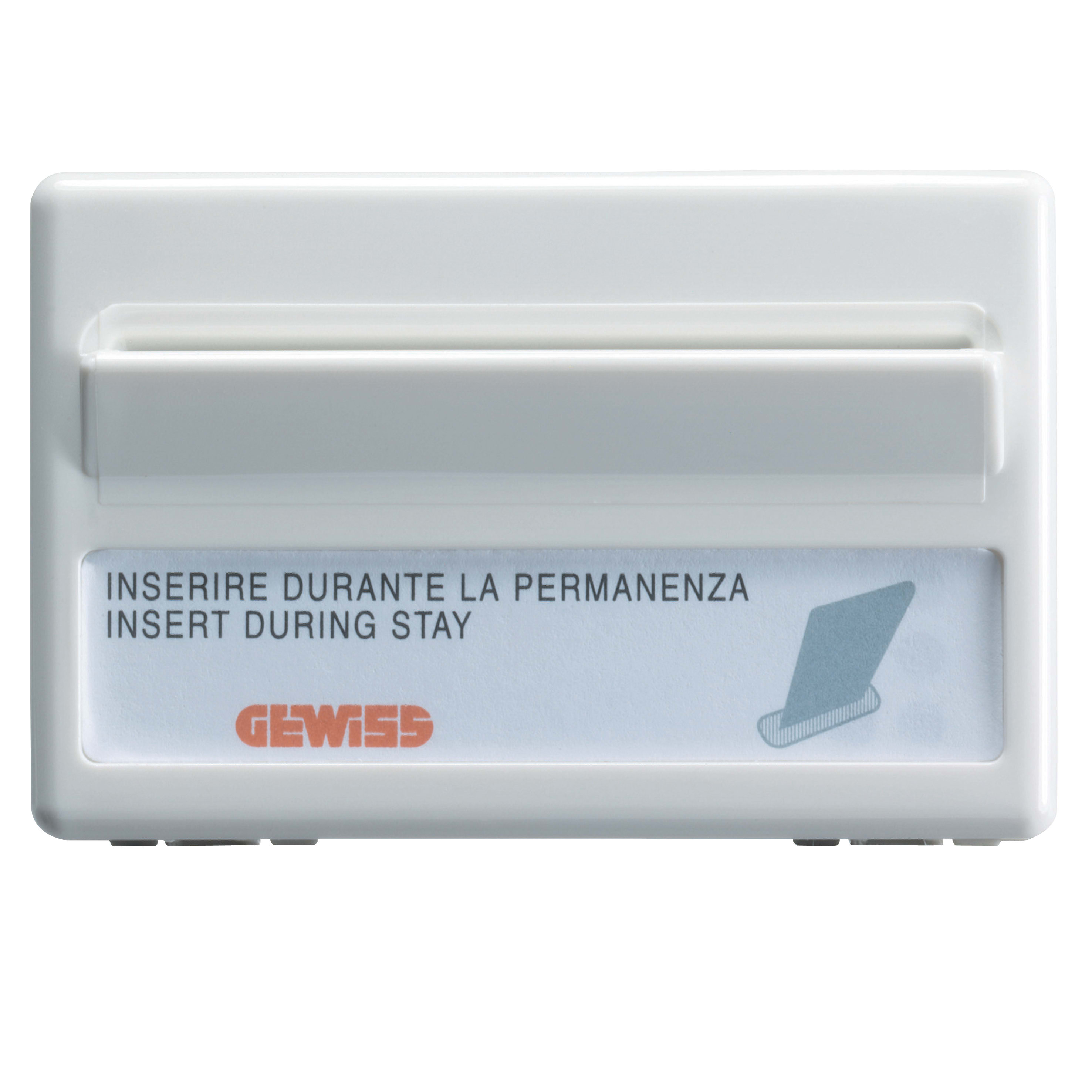 GEWISS - INTERRUTTORE UNIVERSALE PER IMPIANTI ALBERGHIERI - UNIPOLARE NA - 10A - BADGE 54mm - LUMINOSO 230V - 3 MODULI SYSTEM WHITE