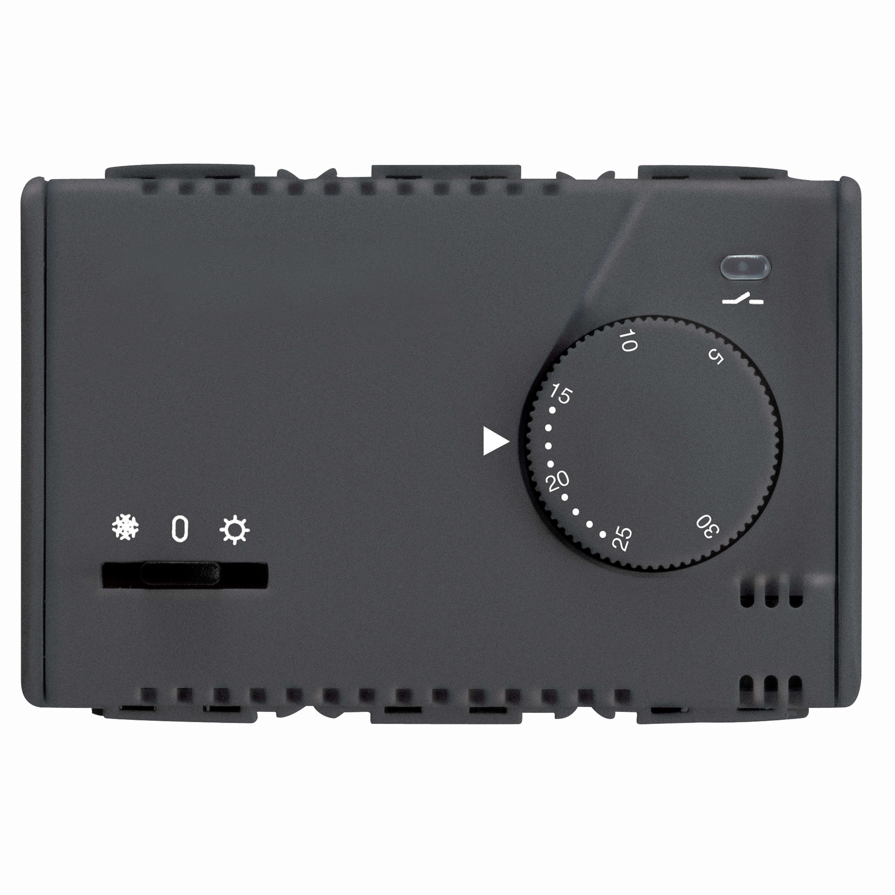 GEWISS - TERMOSTATO ELETTRONICO ESTATE/INVERNO-CON REGOLAZIONE A MANOPOLA-LED SEGNALAZIONE-230Vac 50/60Hz-3 MODULI-SYSTEM BLACK