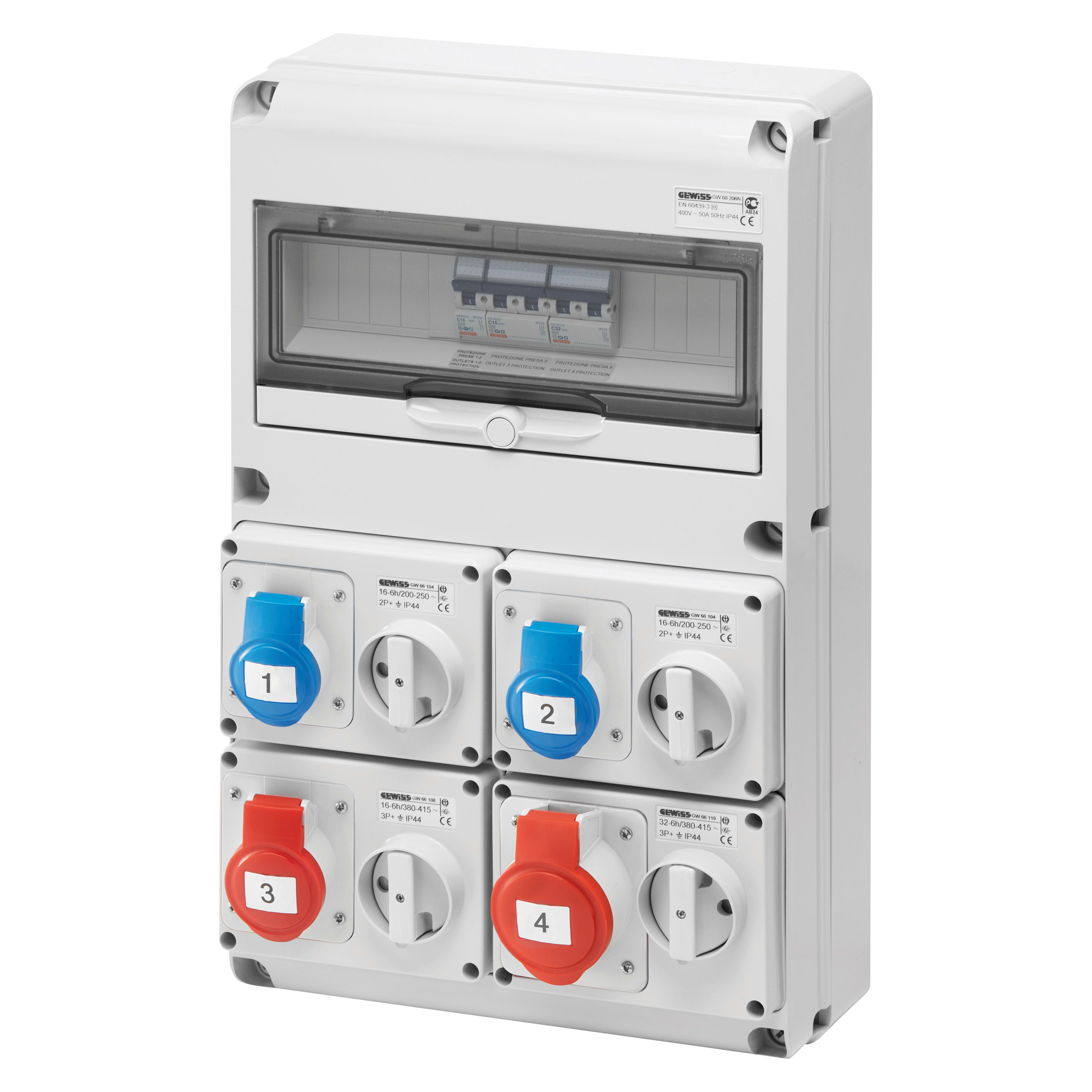 GEWISS - Q-DIN 14 DBO - 4 PRESE INTERBLOCCATE ORIZZONTALI SBF - IP44