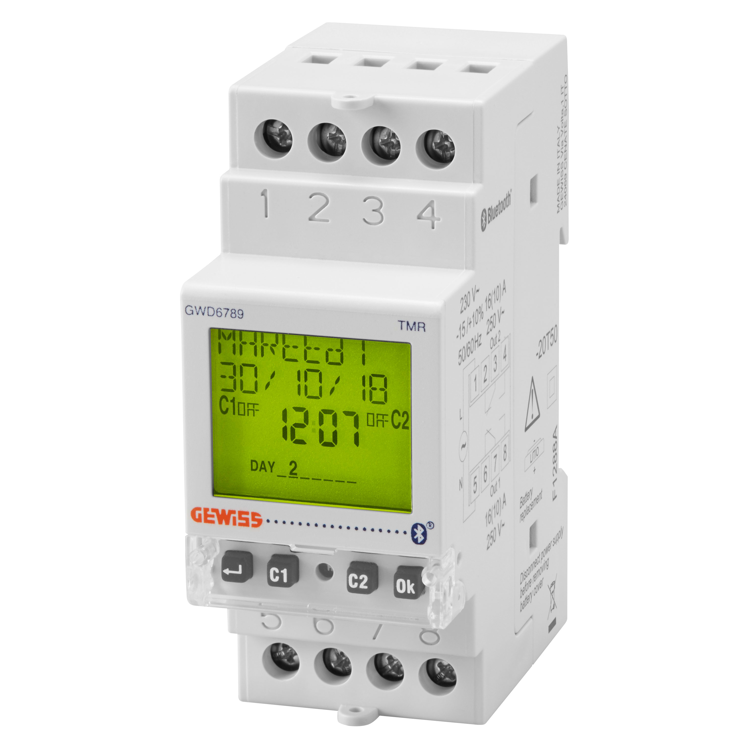 GEWISS - INTERRUTTORE COMBINATO ORARIO/ASTRONOMICO - RISERVA CARICA 5 ANNI - 2 CONTATTI IN SCAMBIO - 2 MODULI