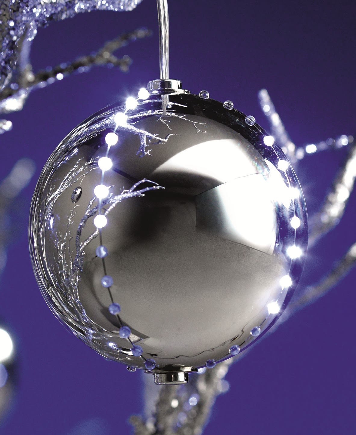 GIOCOPLAST NATALE - SFERA SNOWFALL VIOLA, D.150MM., 4 LINEE, 76 LED BIANCHI, X INT.