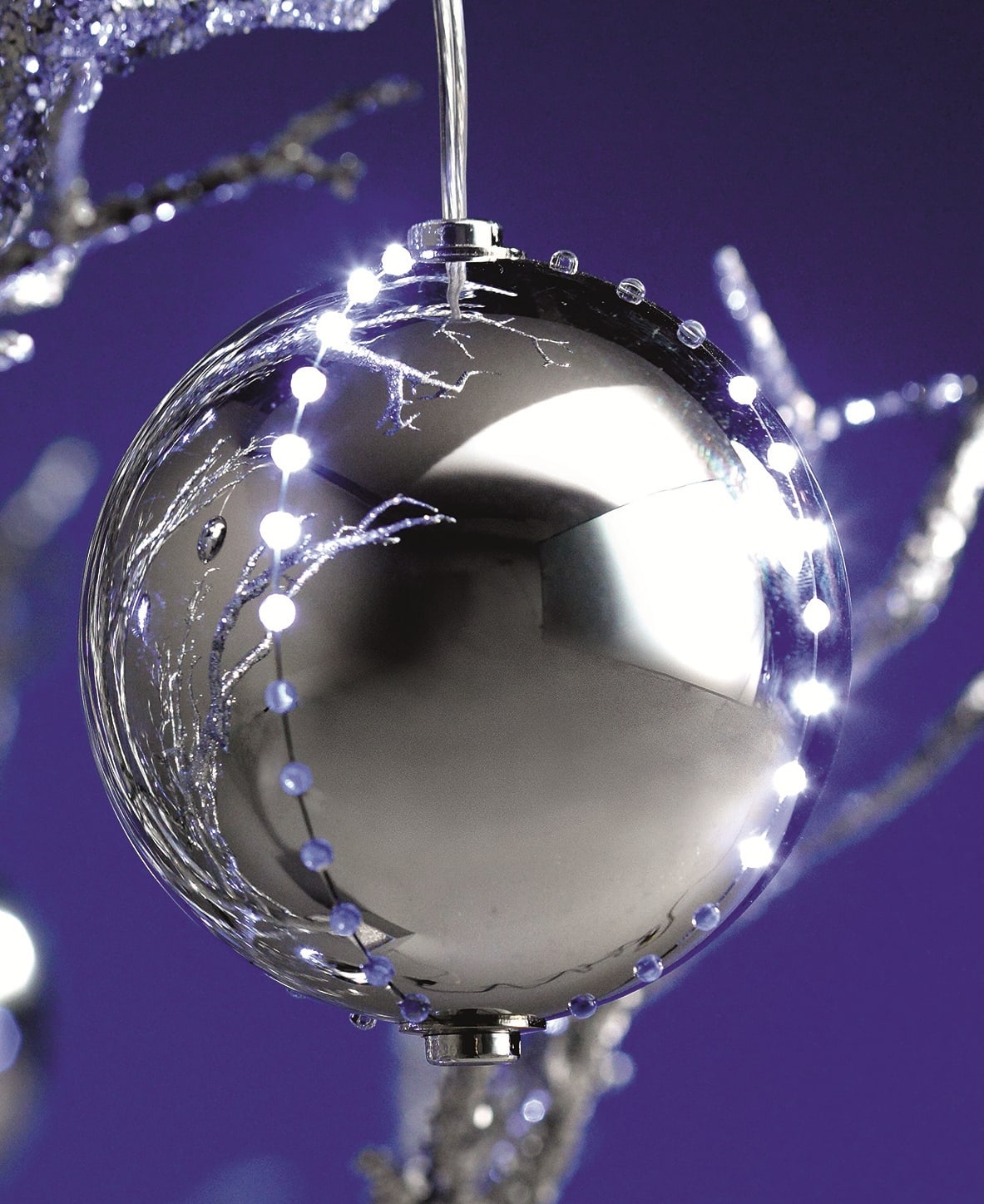 GIOCOPLAST NATALE - SFERA SNOWFALL VIOLA, D.150MM., 4 LINEE, 76 LED BIANCHI, X INT.