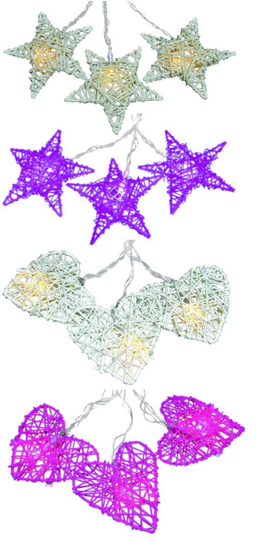 GIOCOPLAST NATALE - SET 5 DECORAZIONI RATTAN LUMINOSE A BATTERIA, 4 ASS. 14212232