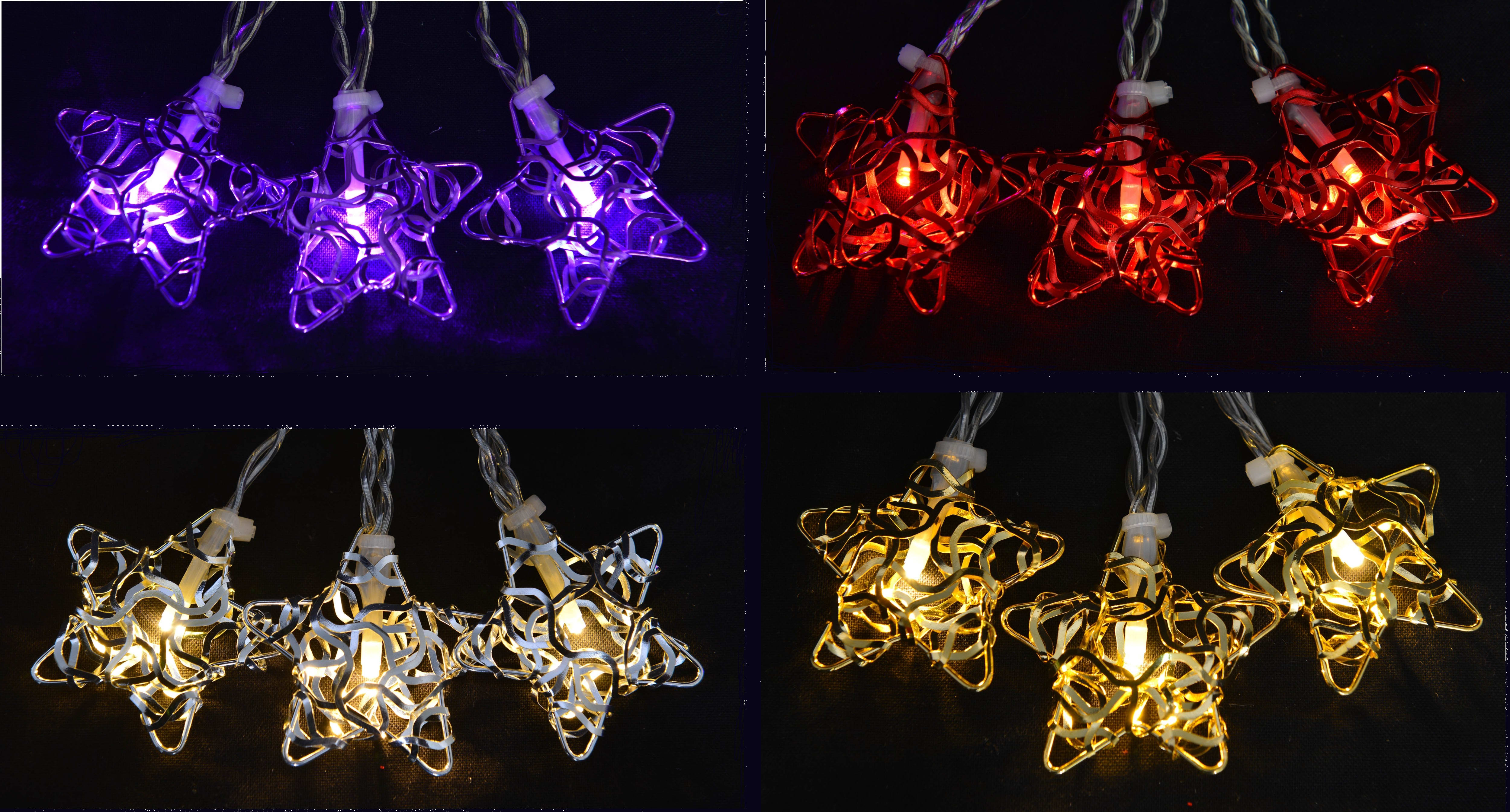 GIOCOPLAST NATALE - 10 STELLINE LED IN METALLO INTRECCIATO A BATTERIA - 4 ASS
