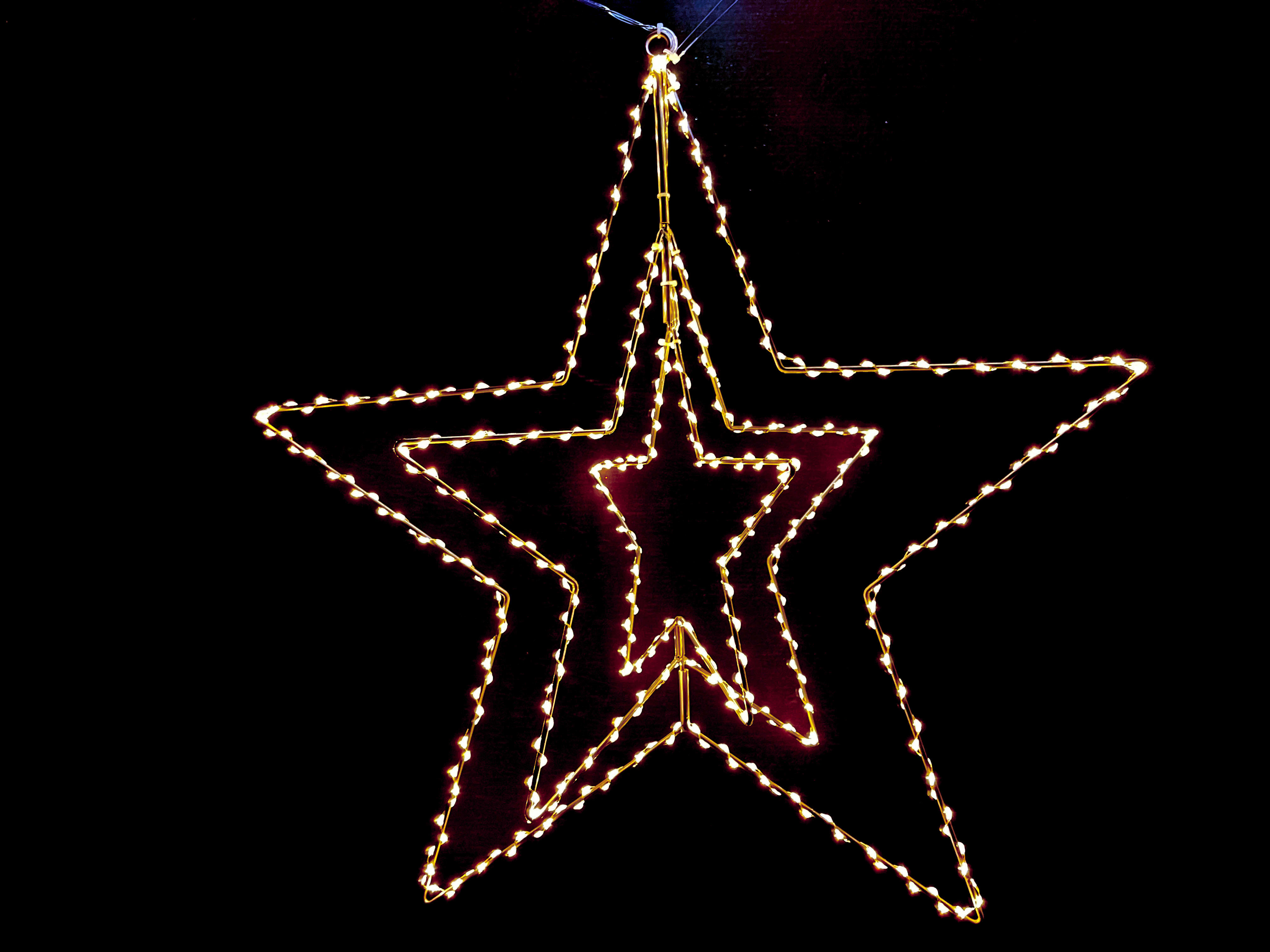 GIOCOPLAST NATALE - TRIPLA STELLA 60 CM EFFETTO 3D DA APPENDERE, CON 410 GOCCE DI LED BIANCO CALDO, CON TRASF., USO INT.