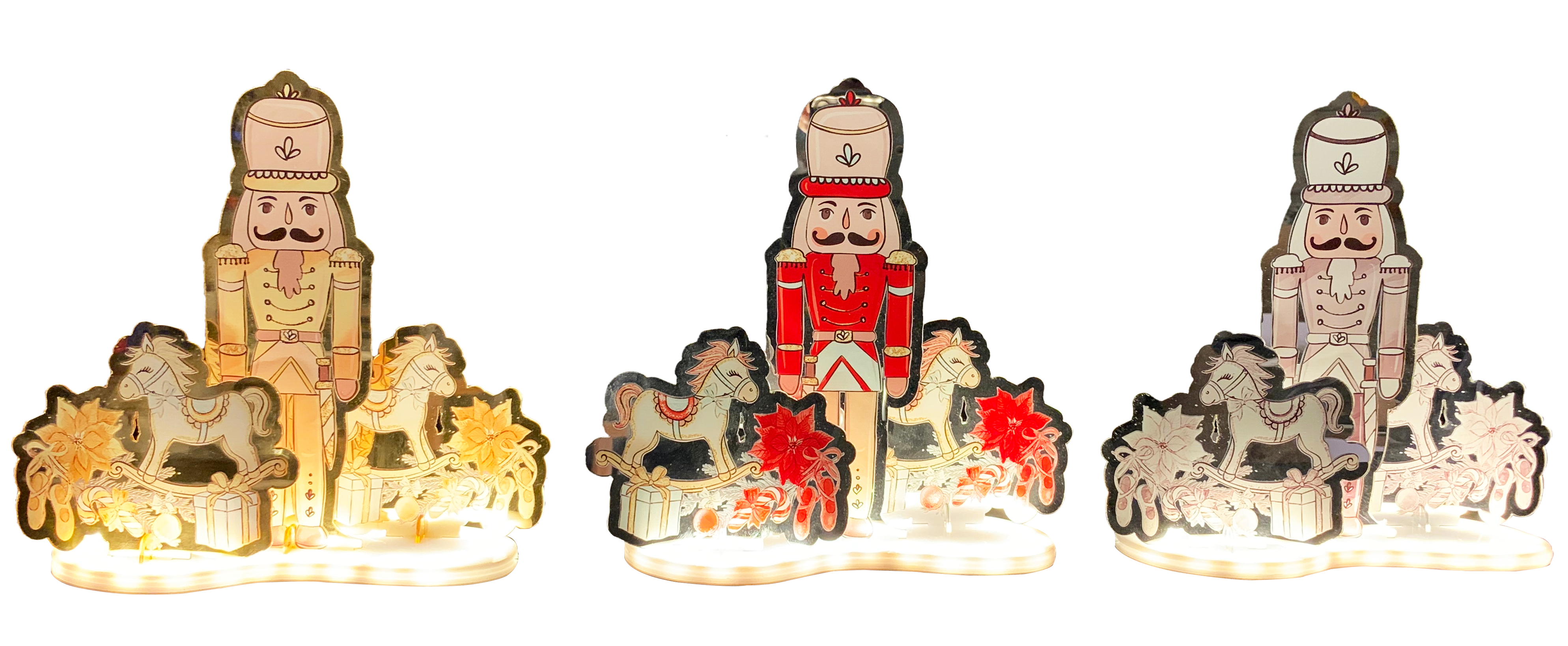 GIOCOPLAST NATALE - SCHIACCIANOCI CON CAVALLUCCI ''CRYSTAL TALES'' 20CM, CON LUCE LED A BATT., COL. ASS.