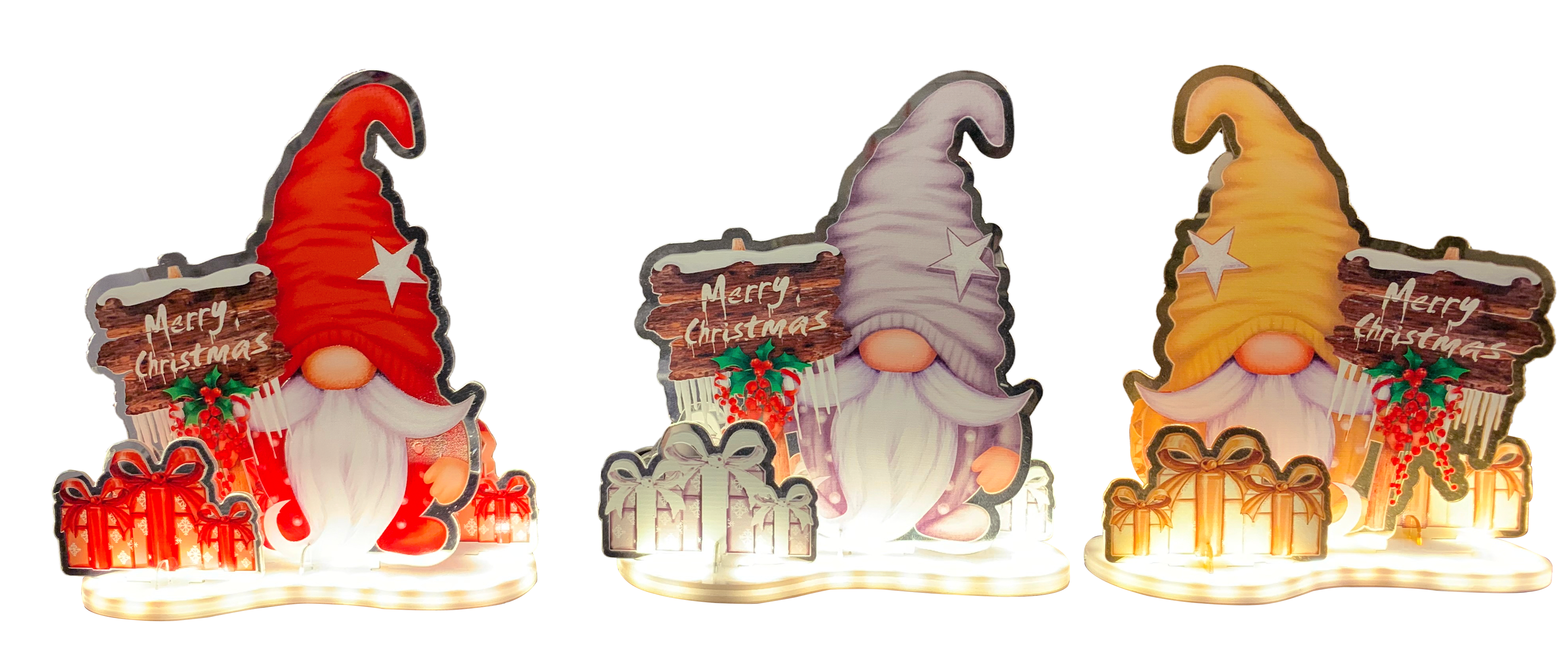 GIOCOPLAST NATALE - GNOMO ''CRYSTAL TALES'' 20CM, CON LUCE LED A BATT., COL. ASS.