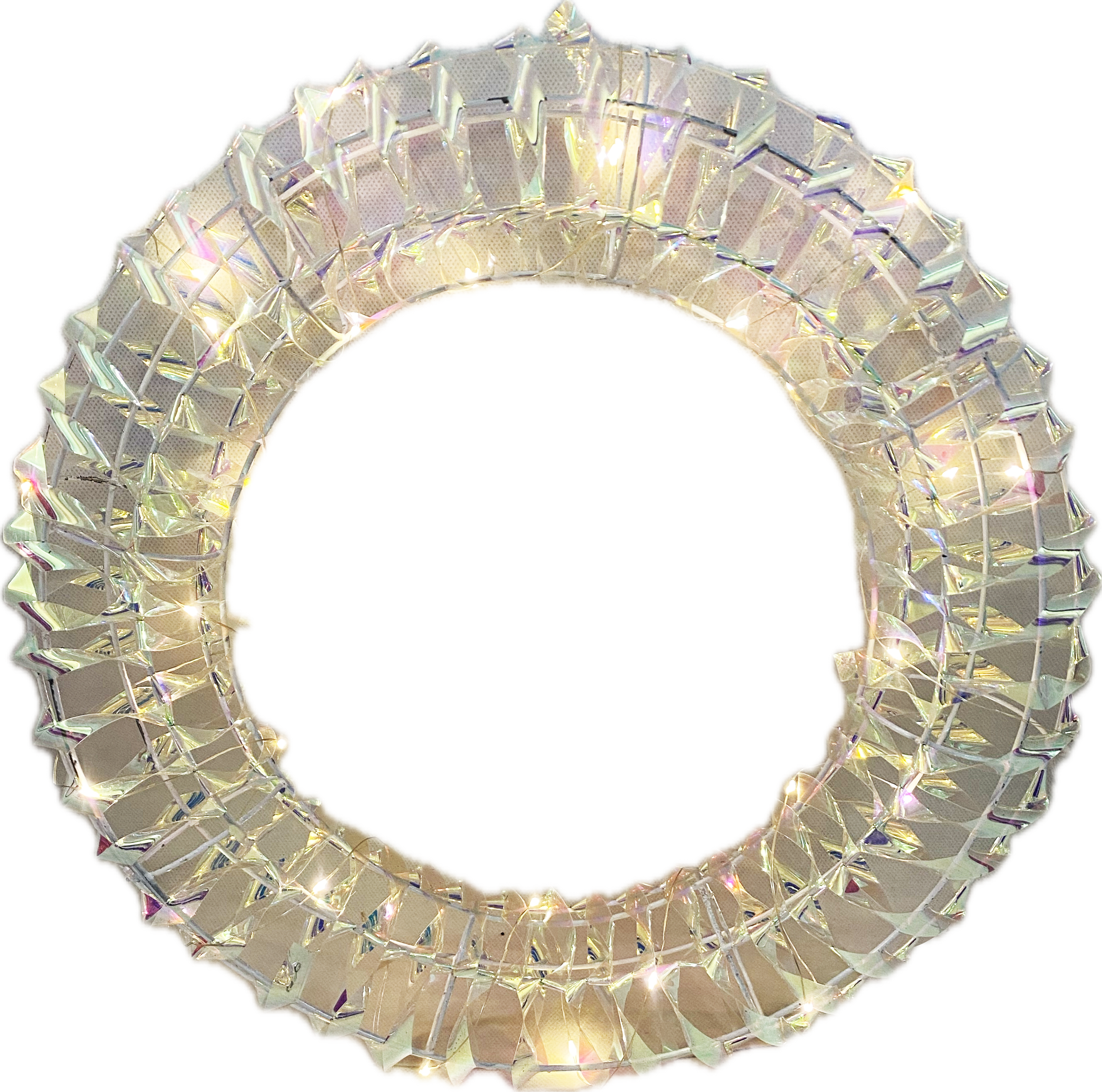 GIOCOPLAST NATALE - CORONA PRESTIGE RAINBOW CON 20 GOCCE DI LED BIANCO CALDO E NASTRO, 30x30x7 cm, A BATTERIA, USO INTERNO