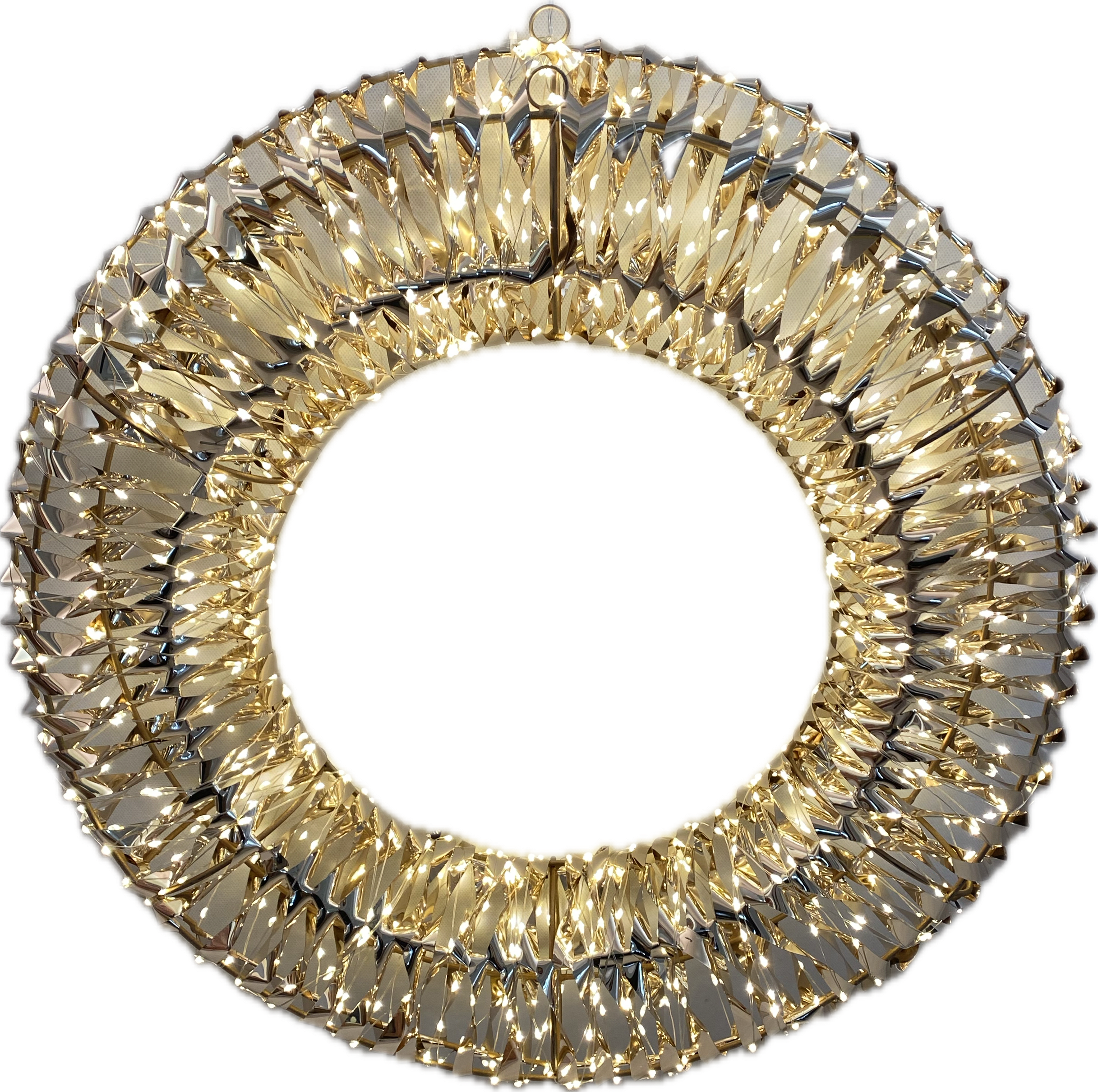 GIOCOPLAST NATALE - CORONA PRESTIGE GOLD CON 30 GOCCE DI LED BIANCO CALDO E NASTRO, 40x40x8 cm, A BATTERIA, USO INTERNO