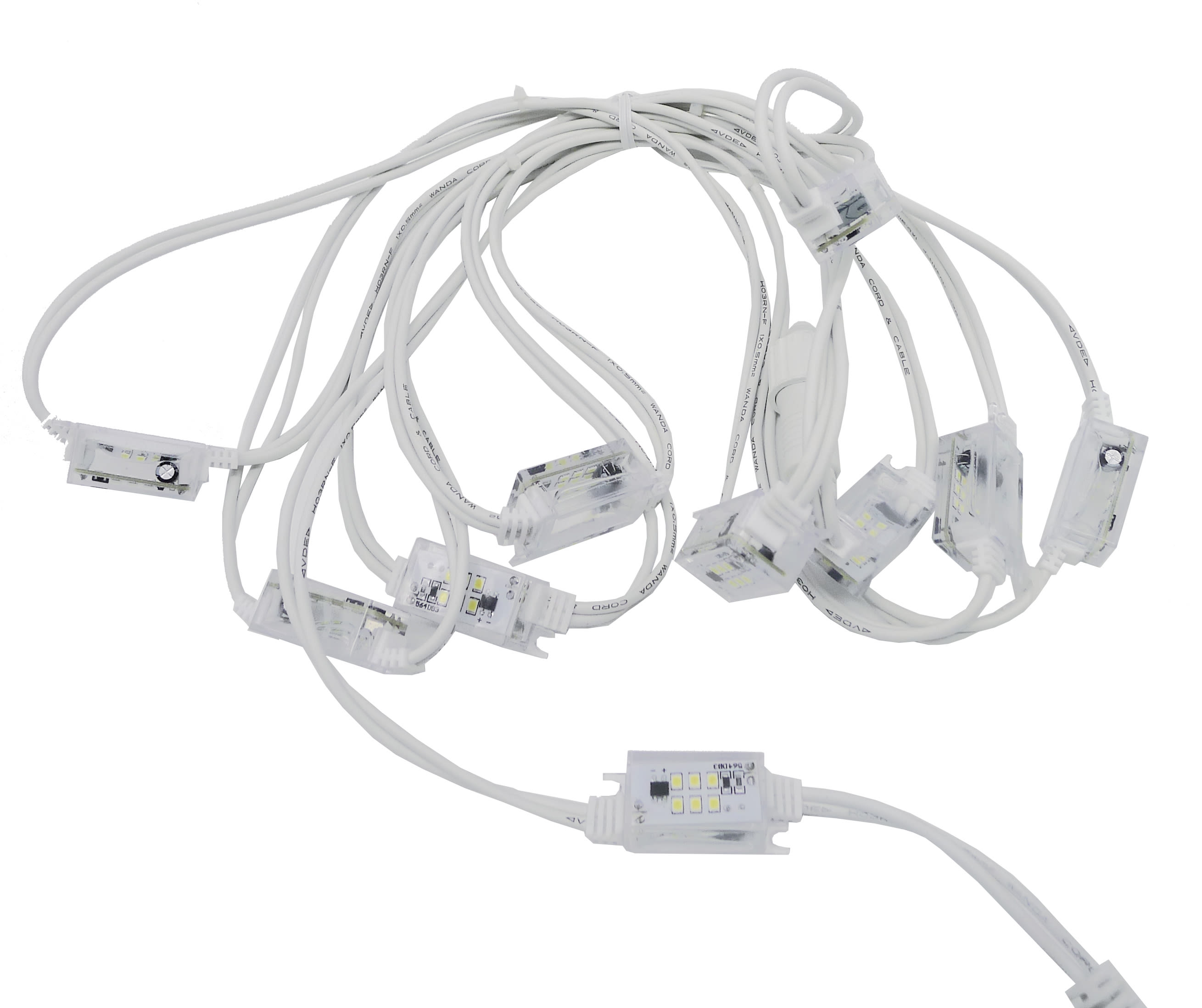 GIOCOPLAST NATALE - STRINGA 10 STROBO BIANCHI, L. 5 MT. CAVO BIANCO CON CAVO ALIM. 1,5 MT., 220-240 VAC, PROLUNGABILE
