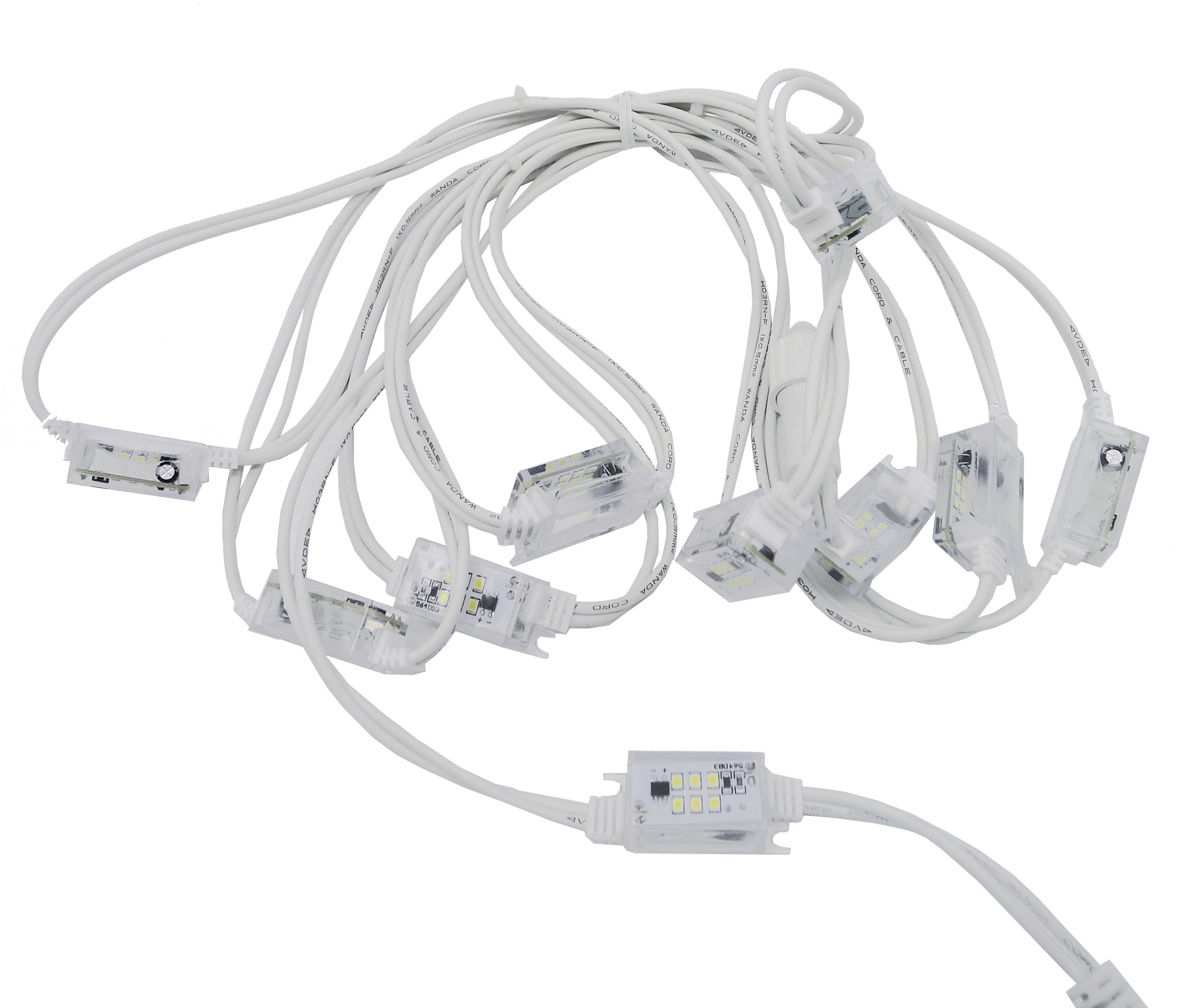 GIOCOPLAST NATALE - STRINGA 10 STROBO BIANCHI, L. 5 MT. CAVO BIANCO CON CAVO ALIM. 1,5 MT., 220-240 VAC, PROLUNGABILE