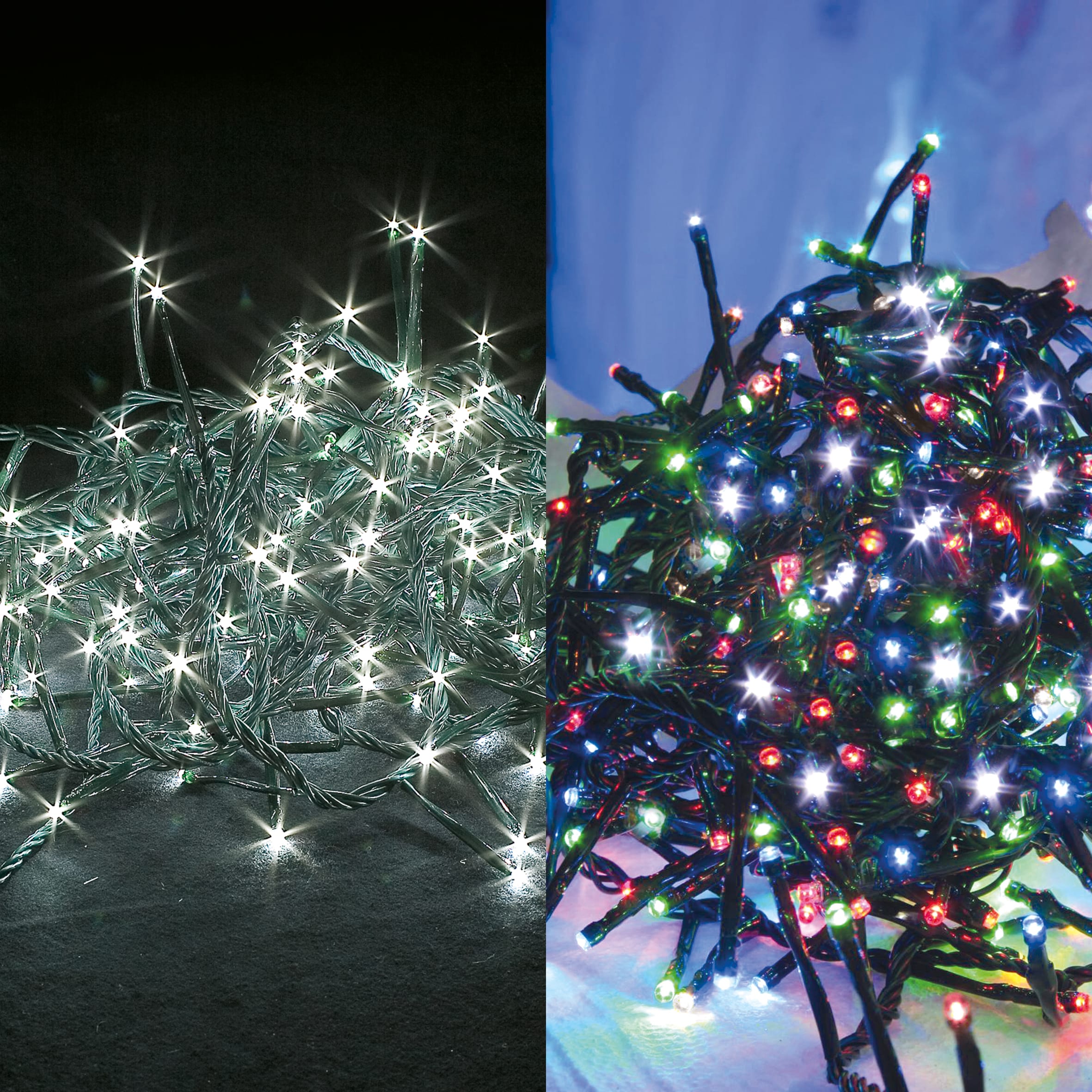 GIOCOPLAST NATALE - 600 LED BIANCO-MULTI 2 IN 1, CAVO SCURO, 48 M, CAVO ALIM. 4 M, C/TRASF. IP44, 16 GIOCHI LUCE E TIMER, IN CONFEZIONE LUSSO PLASTICA, USO EST/INT