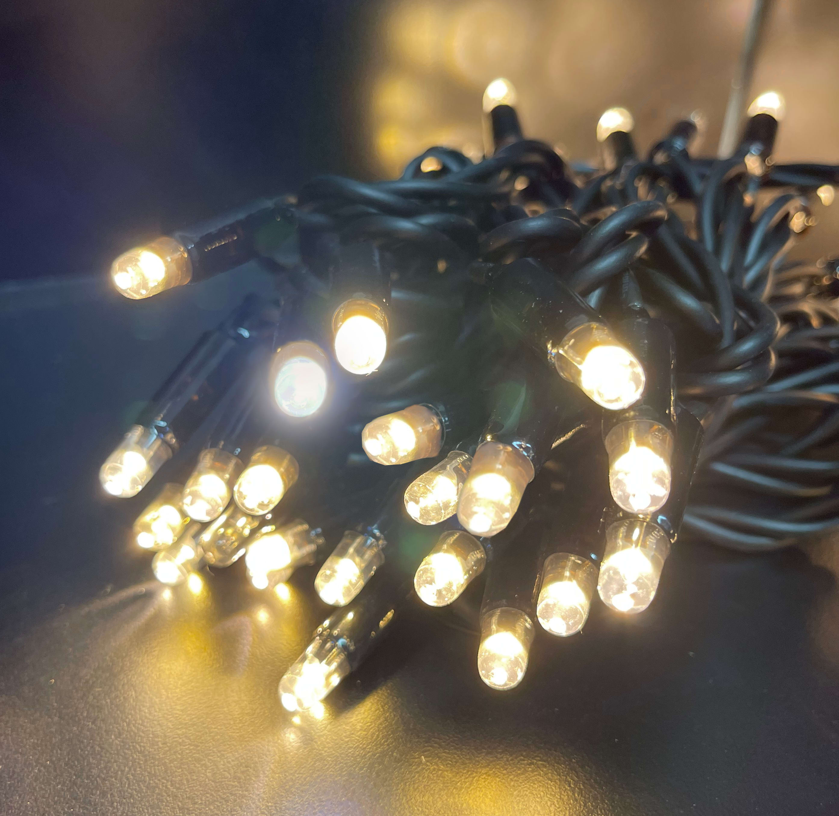 GIOCOPLAST NATALE - 100 LUCCIOLONE LED FULL FLASH BIANCO CALDO, 10 MT. CAVO SCURO, PROLUNG., USO EST/INT, CON CAVO ALIM 1,5 MT.