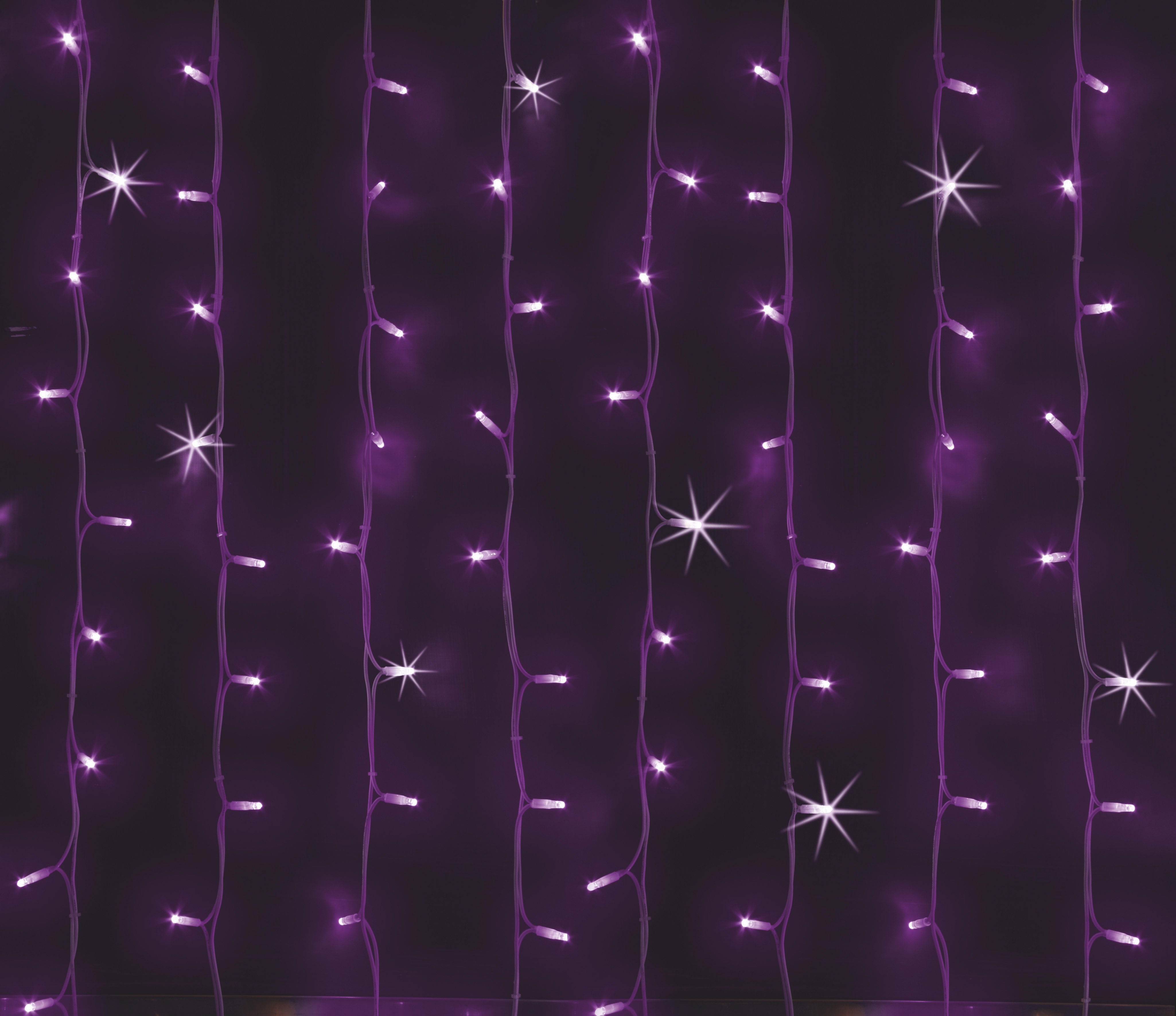 GIOCOPLAST NATALE - TENDA LUCCIOLONA 200 LED VIOLA, CON 40 FLASH, L. 1- H. 2 MT., CAVO BIANCO, 10 CALATE, PROLUNG. MAX 20 SET, USO EST/INT
