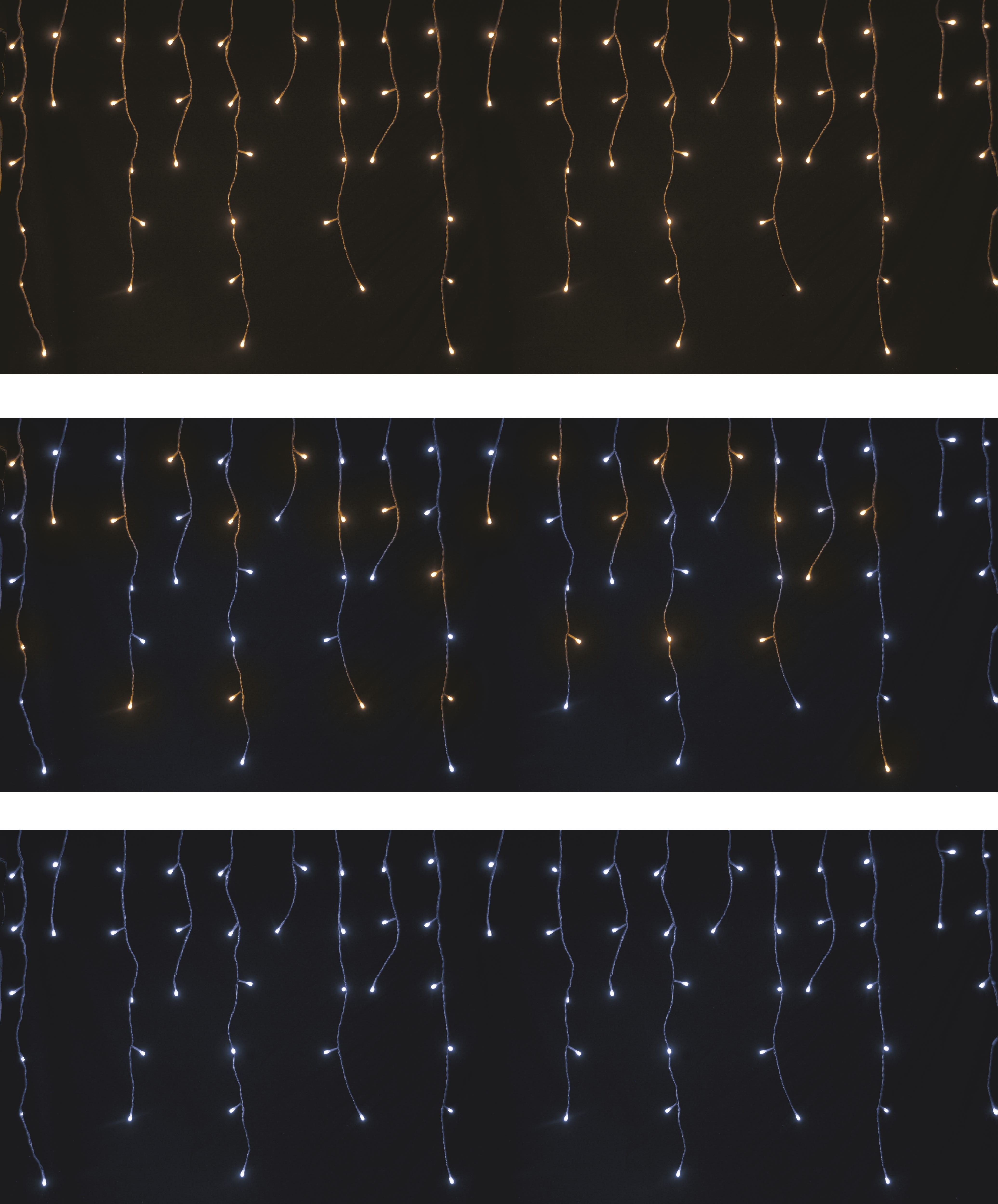 GIOCOPLAST NATALE - TENDA SFALSATA 128 LED CM.350X80, 2 COL. PROGRAMMABILI C/CONTROLLER, BIANCO FREDDO E CALDO, PROLUNG., C/TRASF.
