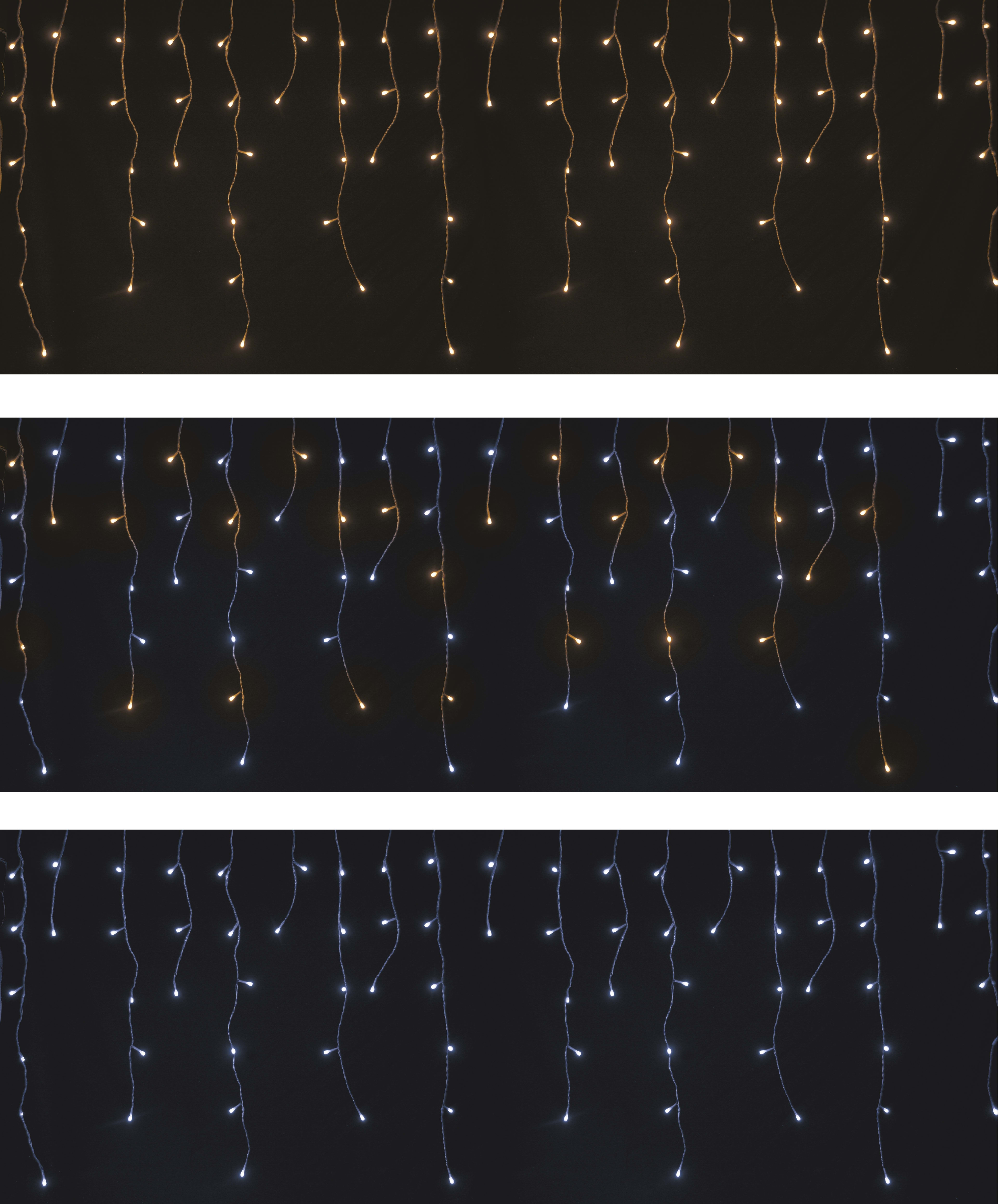 GIOCOPLAST NATALE - TENDA SFALSATA 128 LED CM.350X80, 2 COL. PROGRAMMABILI C/CONTROLLER, BIANCO FREDDO E CALDO, PROLUNG., SENZA TRASF.