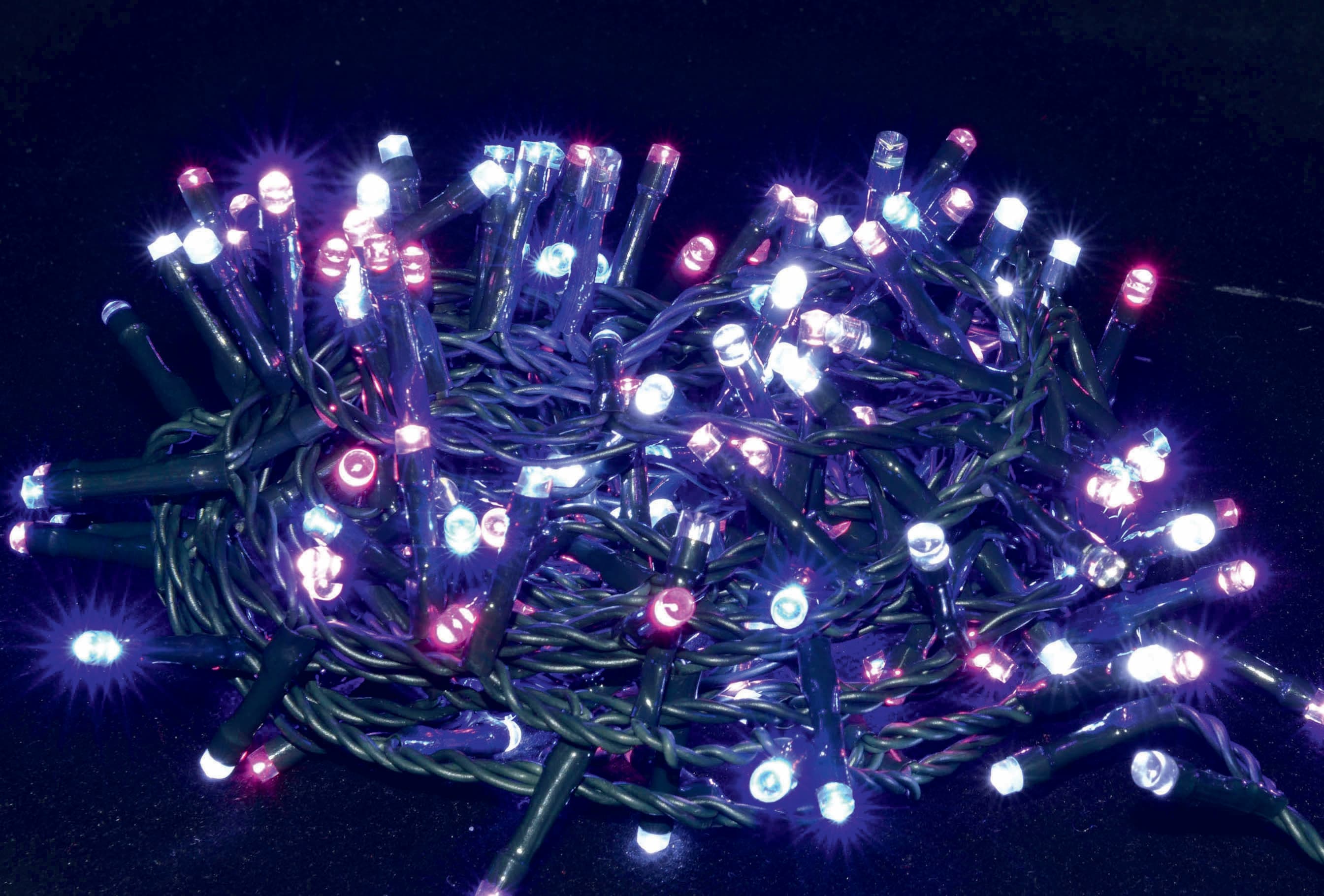 GIOCOPLAST NATALE - KOSMOS 240 LED ROSA-VIOLA-BIANCO-BLU CON FLASH BIANCHI, 6,2 MT, IP44