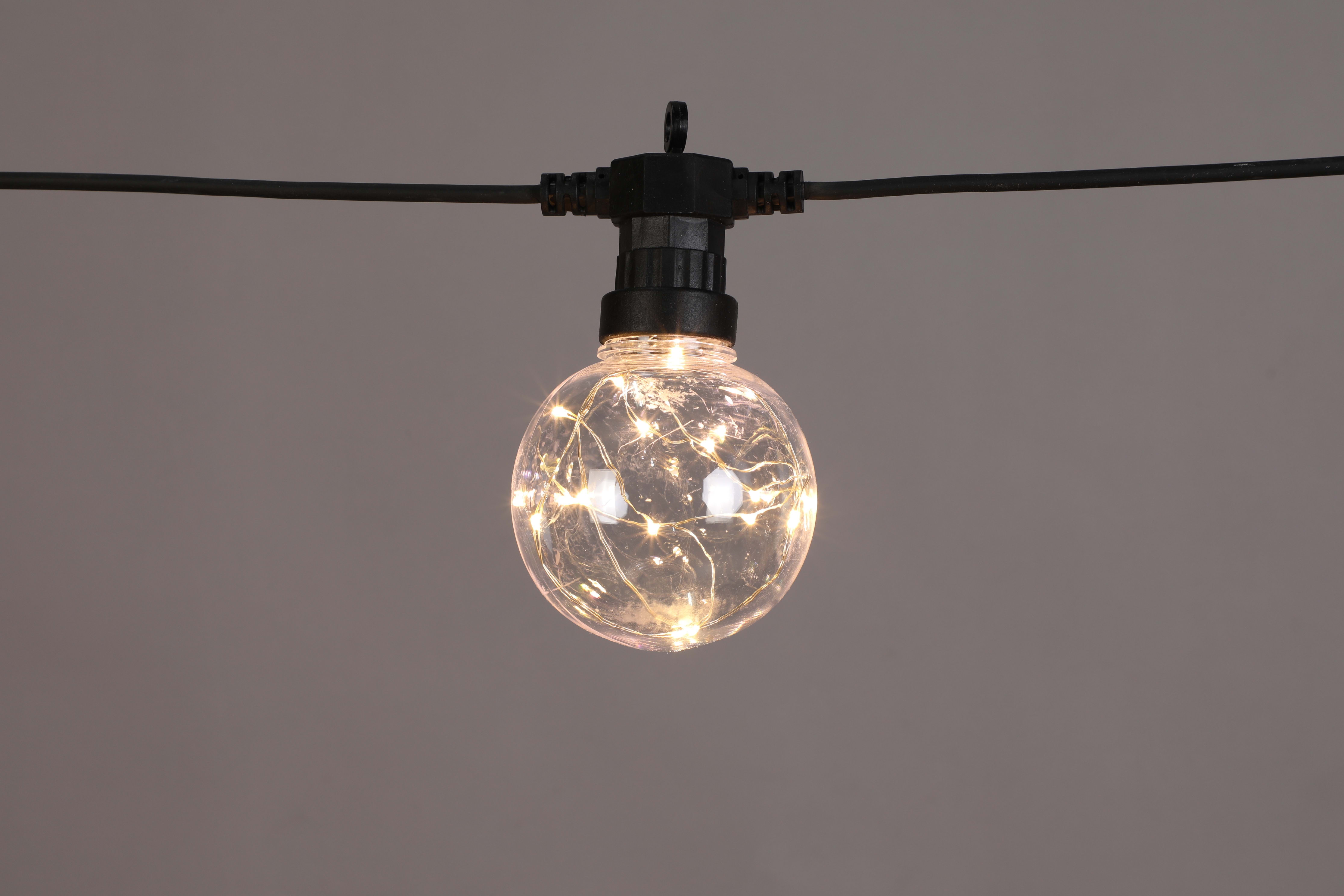 GIOCOPLAST NATALE - 20 LAMPADINE G60 CON GOCCE DI LED BIANCO CALDO, 10 M, PROLUNG. , C/TRASF IP44